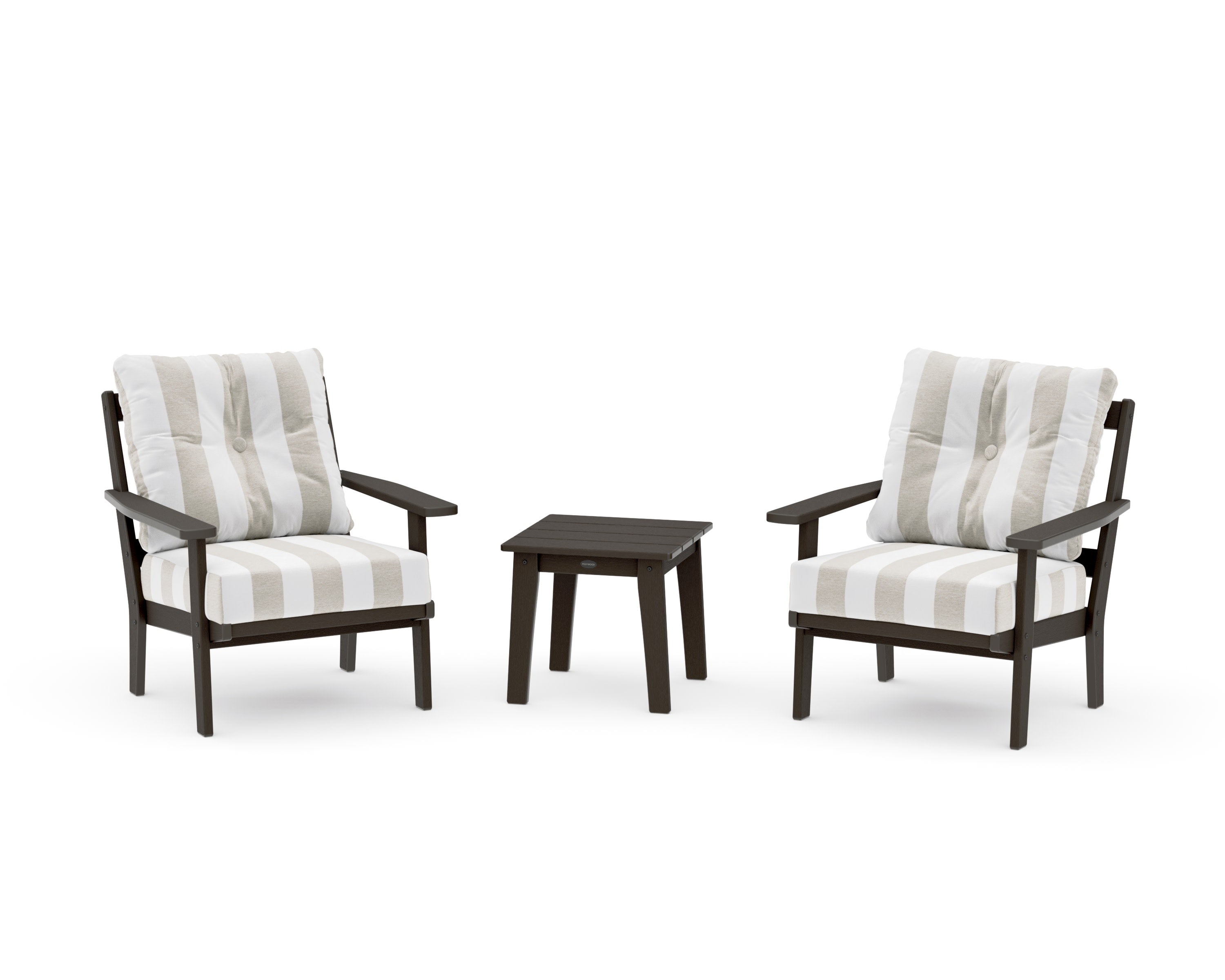Oxford 3-Piece Deep Seating Set in Vintage Coffee / Cabana Stripe Dune Burlap