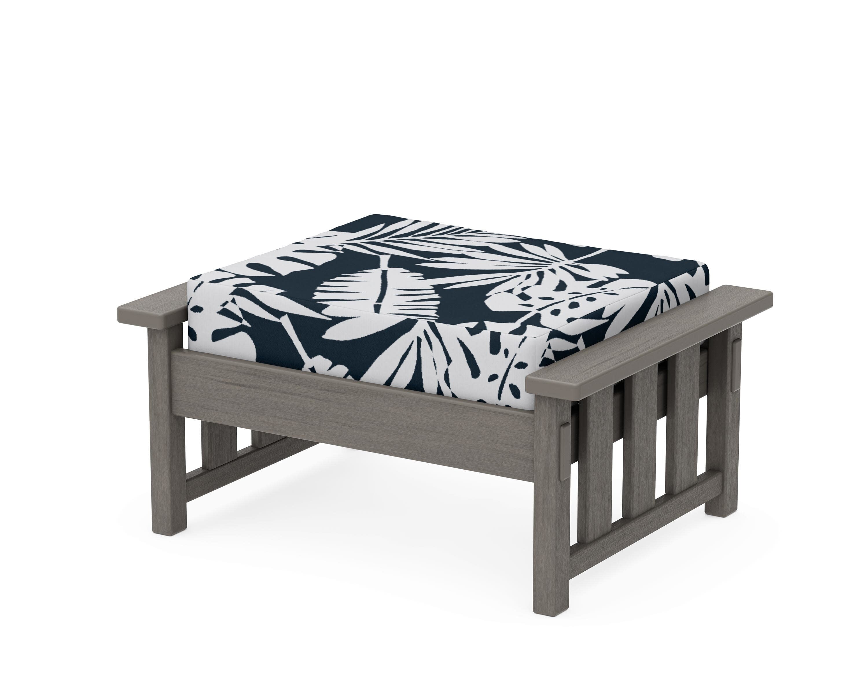 Acadia Deep Seating Ottoman in Driftwood / Leaf Marine Indigo