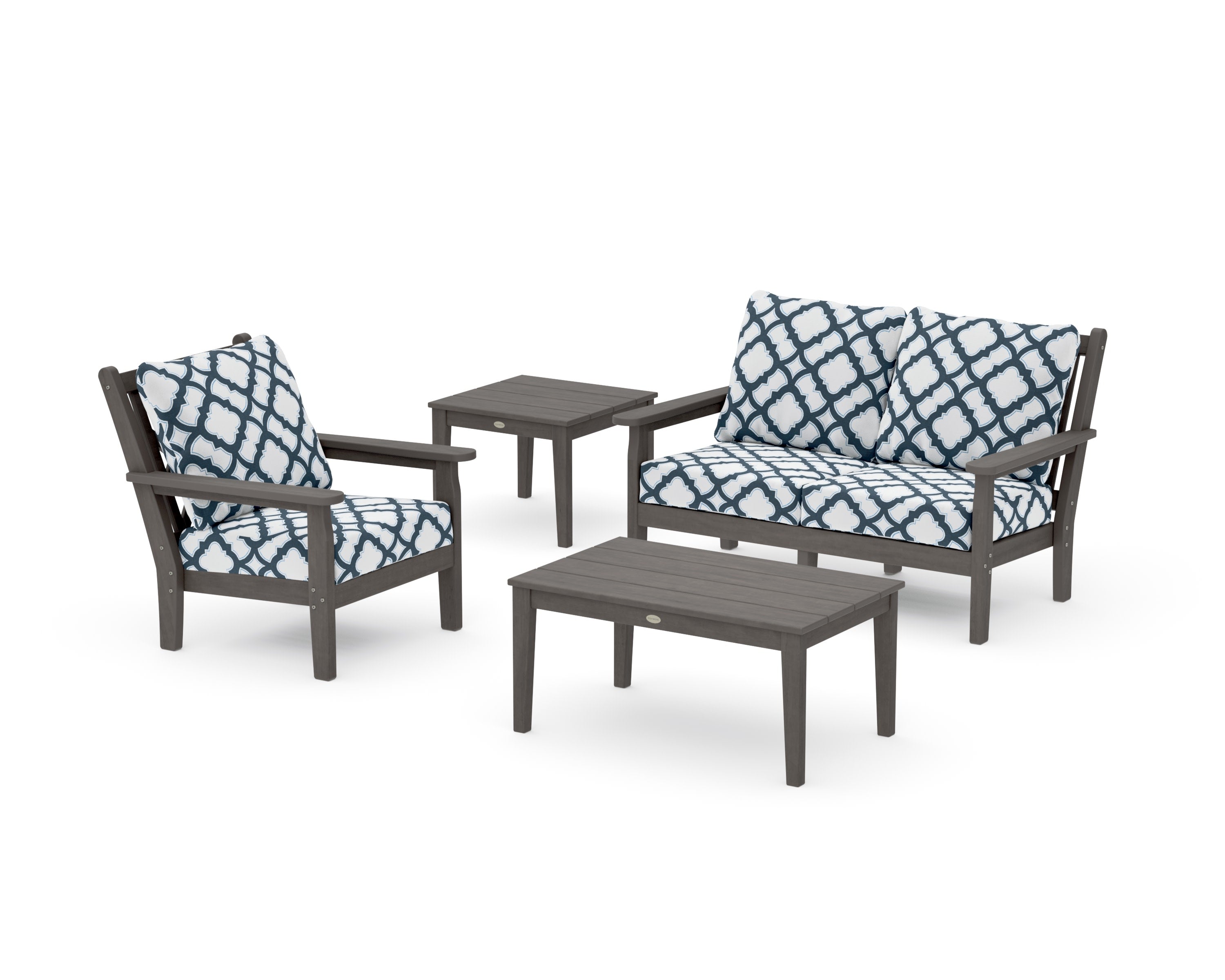 Chippendale 4-Piece Deep Seating Set in Driftwood / Trellis Marine Indigo