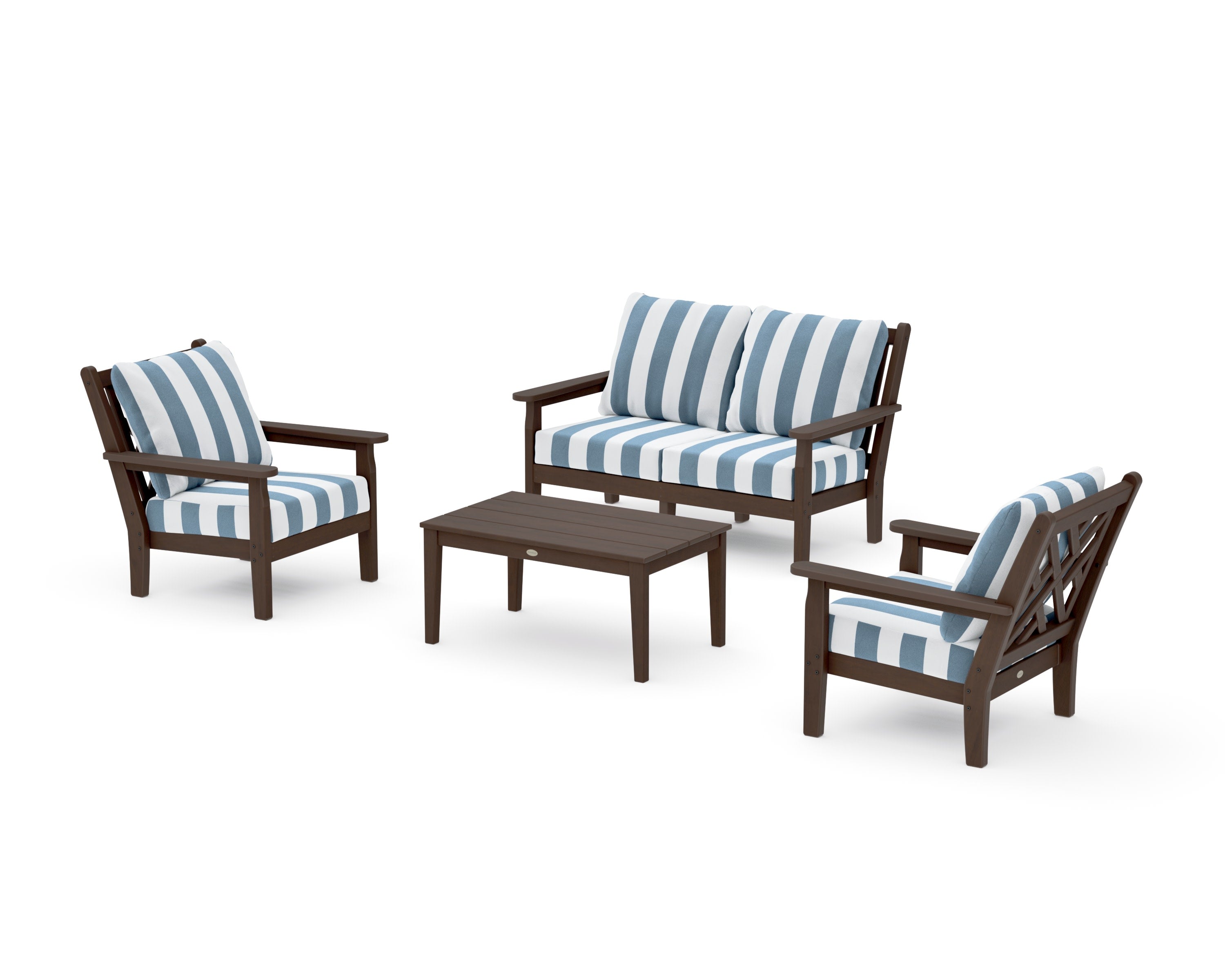 Chippendale 4-Piece Deep Seating Set with Loveseat in Kona / Cabana Stripe Sky Blue