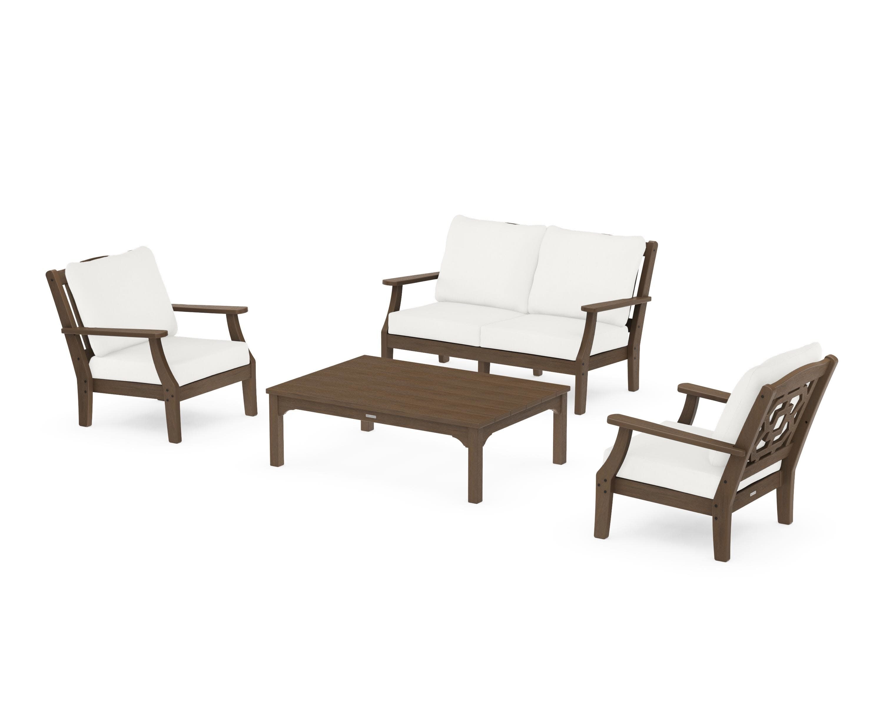 Chinoiserie 4-Piece Deep Seating Set with Loveseat in Kona / Natural Linen