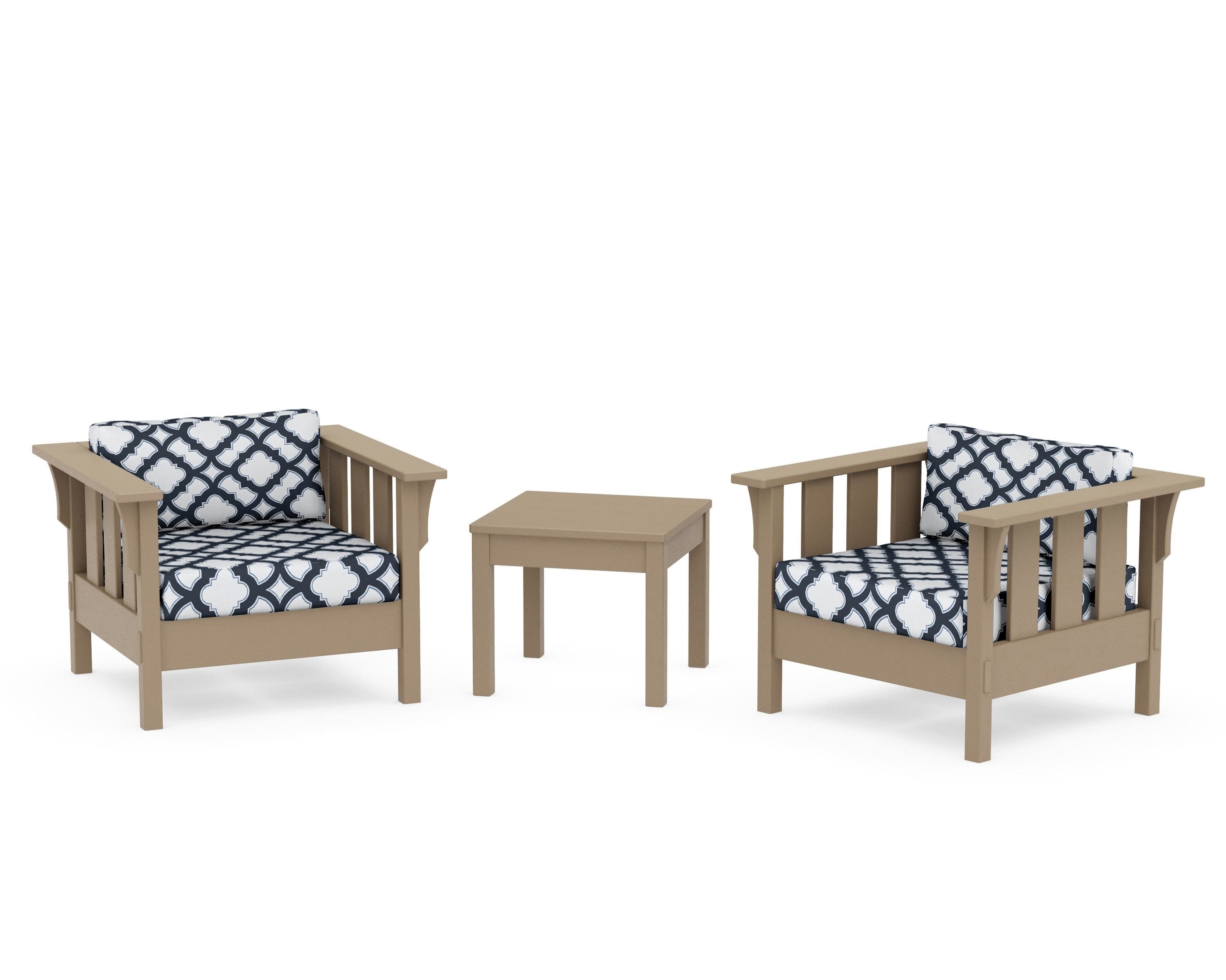 Acadia 3-Piece Deep Seating Set in Vintage Sahara / Trellis Marine Indigo
