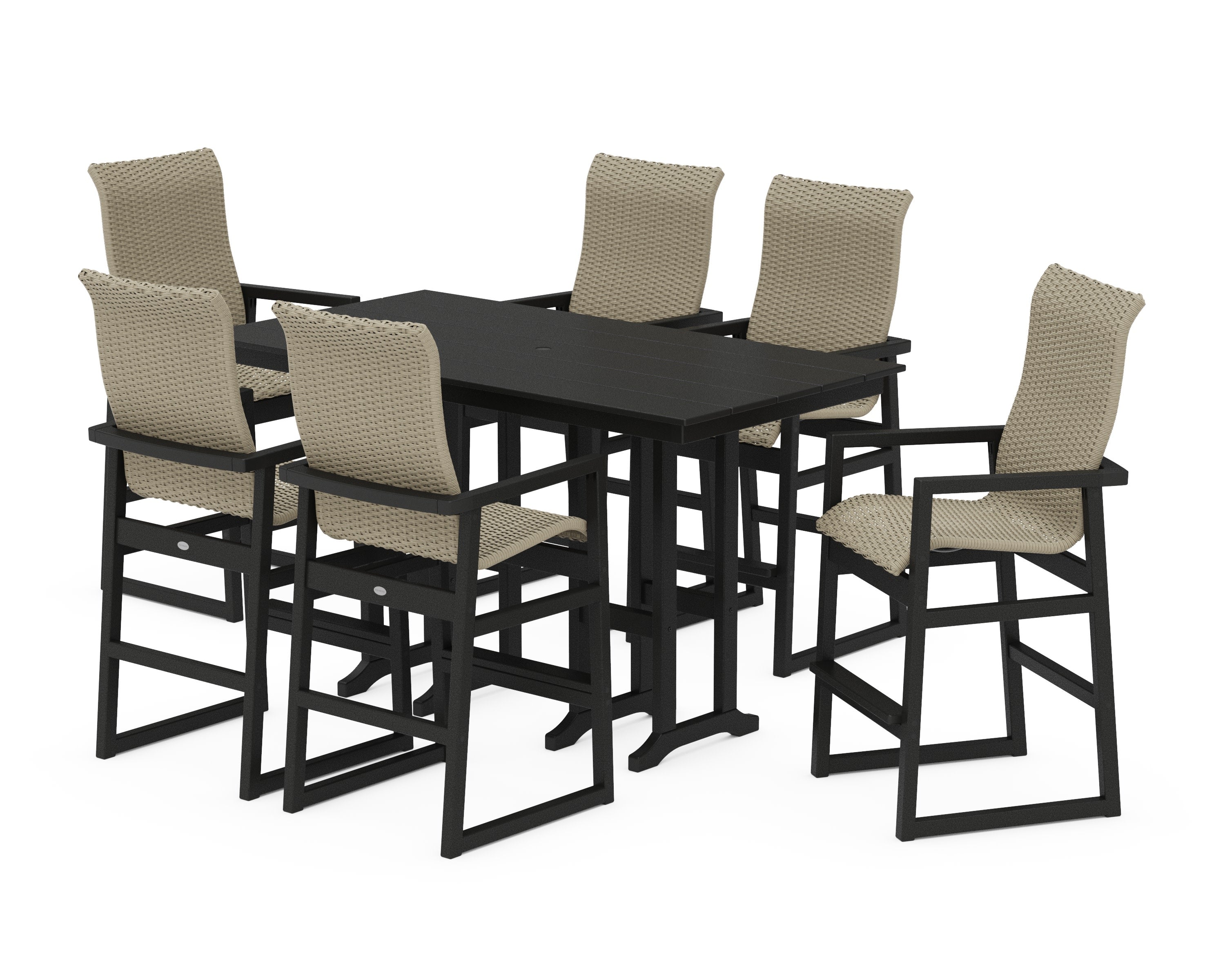 EDGE Woven Highback Arm Chair 7-Piece Farmhouse Bar Set in Black / Dune Grass