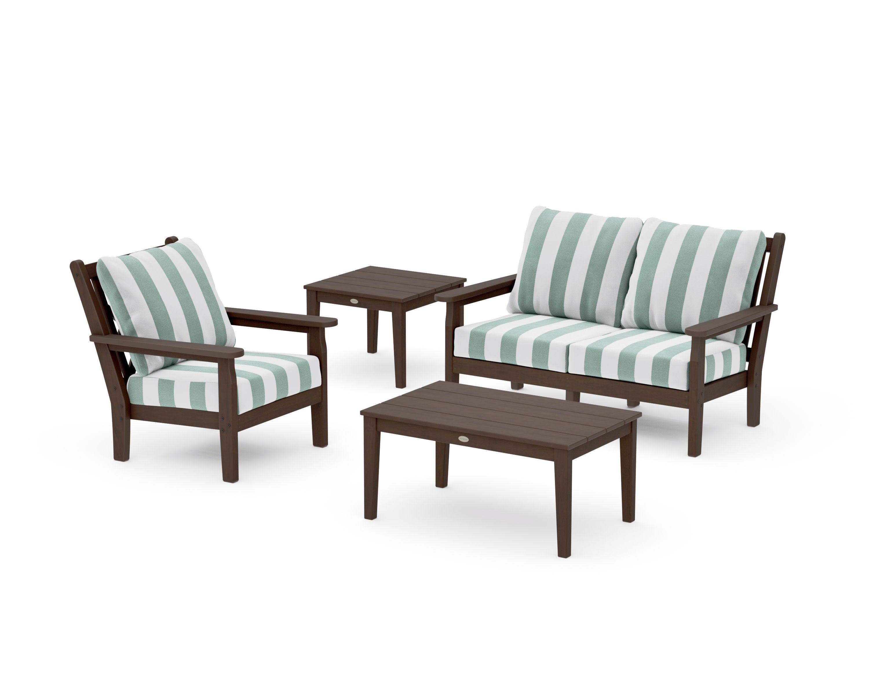 Chippendale 4-Piece Deep Seating Set in Kona / Cabana Stripe Glacier Spa