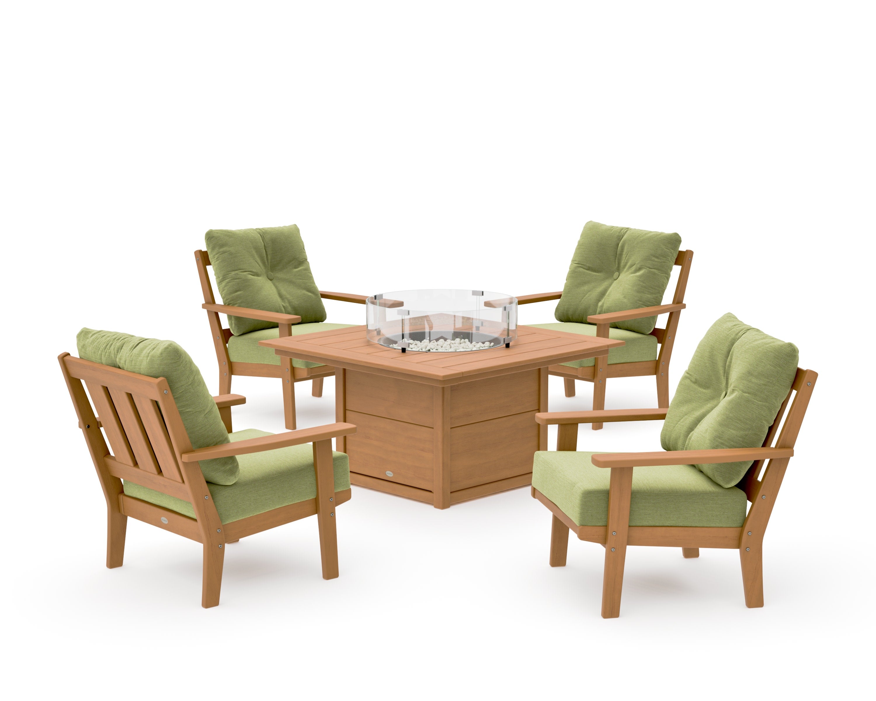 Oxford 5-Piece Deep Seating Set with Fire Pit Table in Natural / Chartreuse Boucle