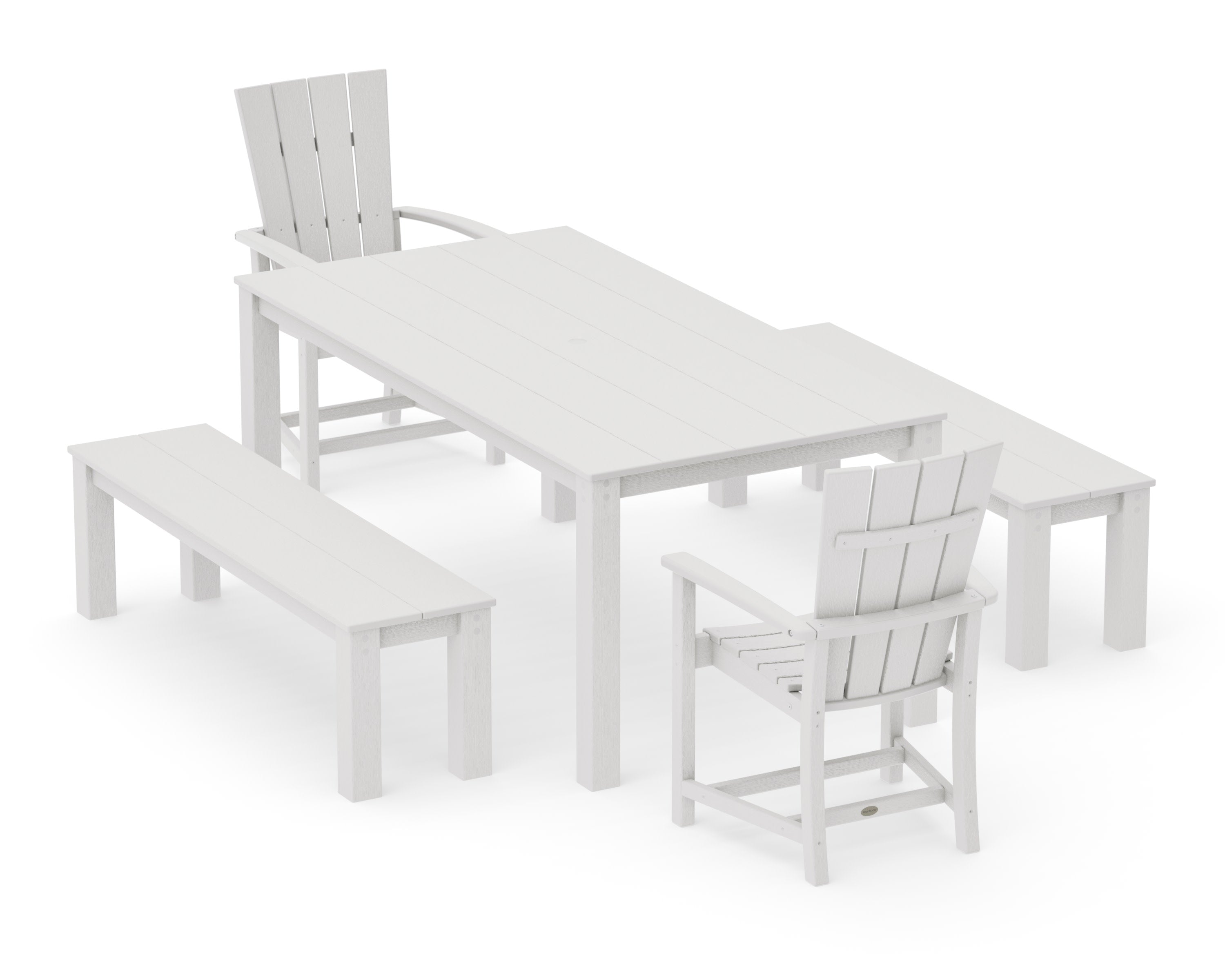 Quattro 5-Piece Parsons Dining Set with Benches in Vintage White