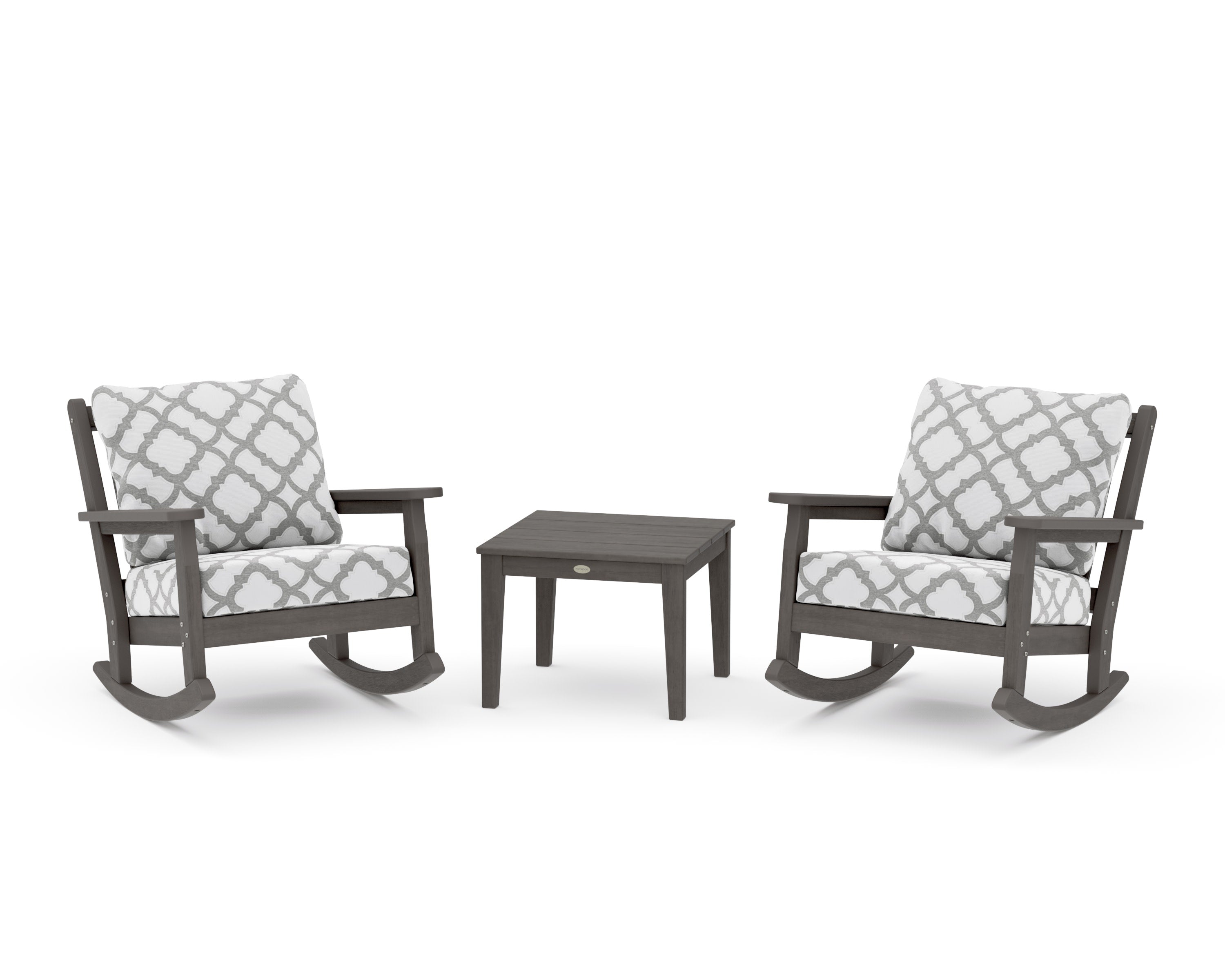 Chippendale 3-Piece Deep Seating Rocker Set in Driftwood / Trellis Grey Mist