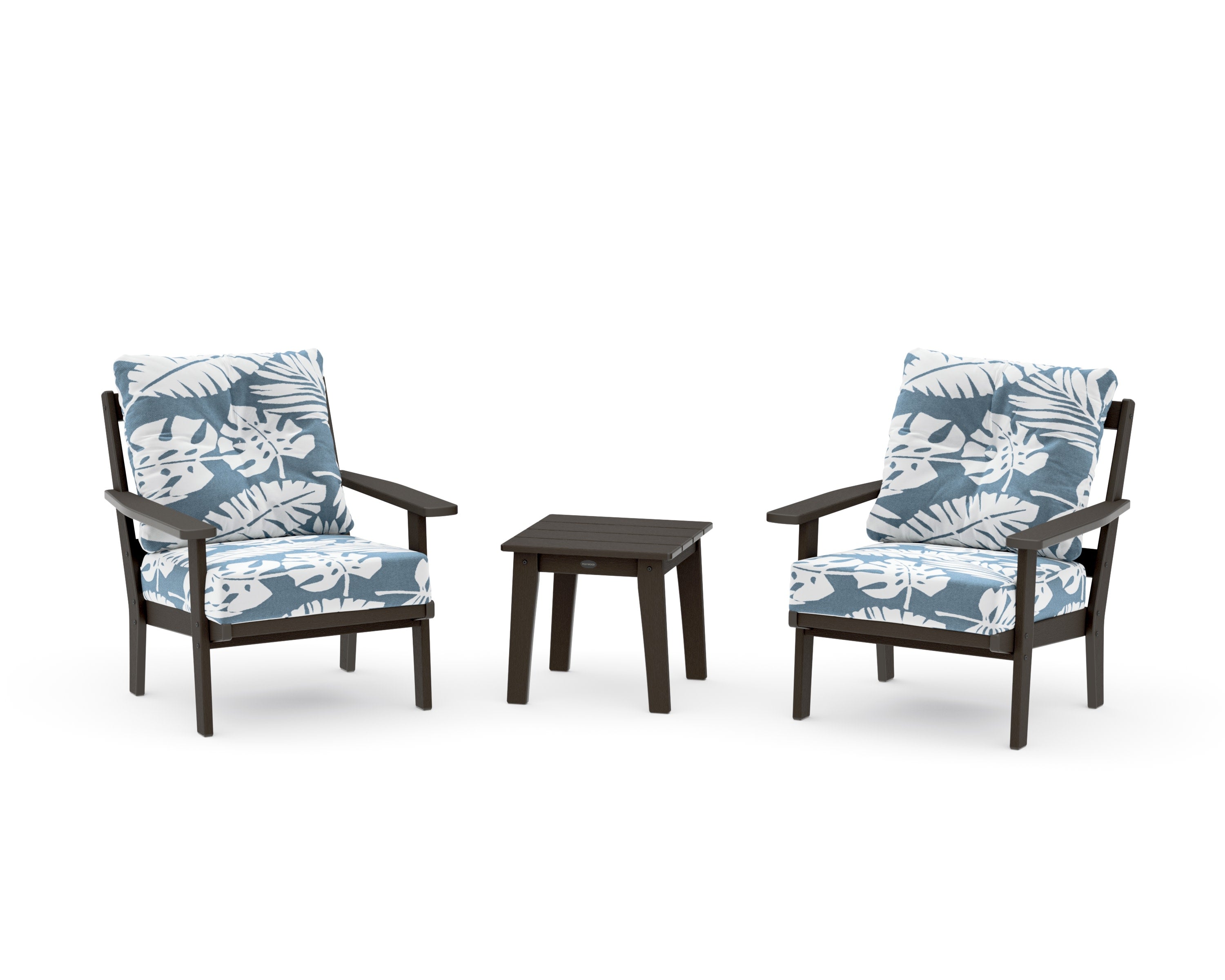 Oxford 3-Piece Deep Seating Set in Vintage Coffee / Leaf Sky Blue