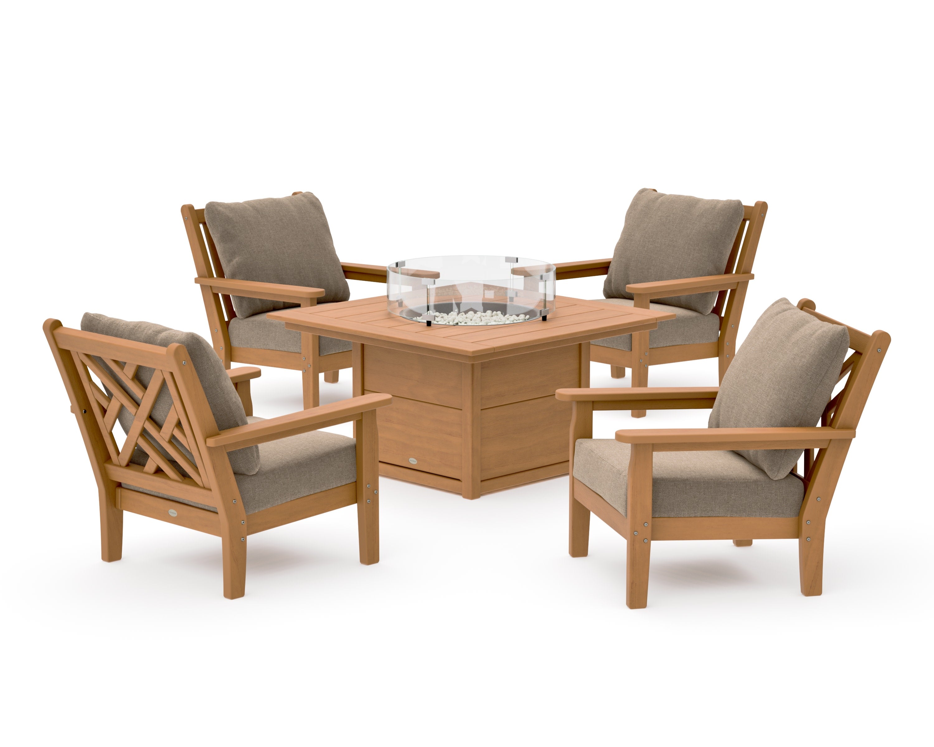 Chippendale 5-Piece Deep Seating Set with Fire Pit Table in Natural / Spiced Burlap