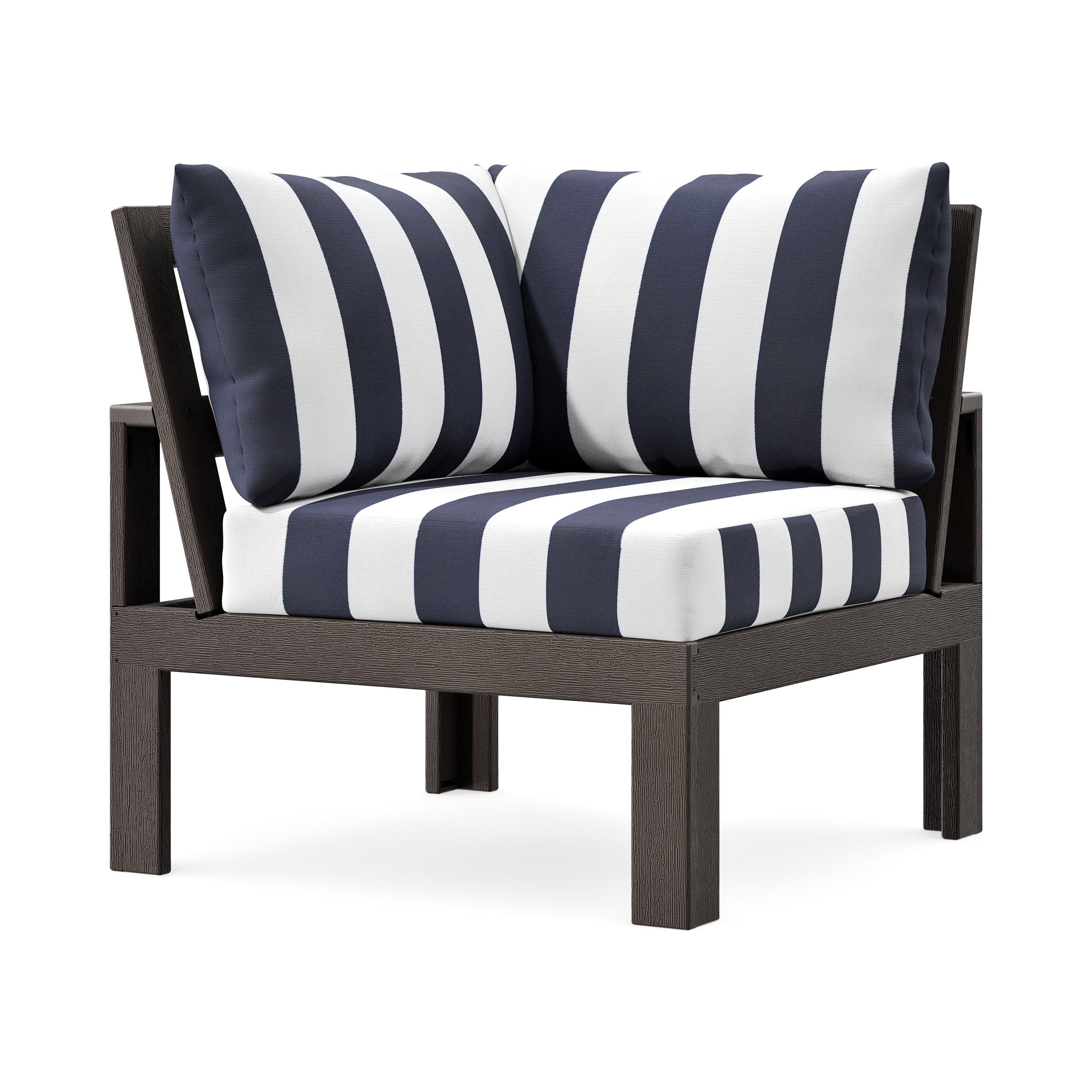Modular Corner Chair in Vintage Coffee / Cabana Stripe Navy