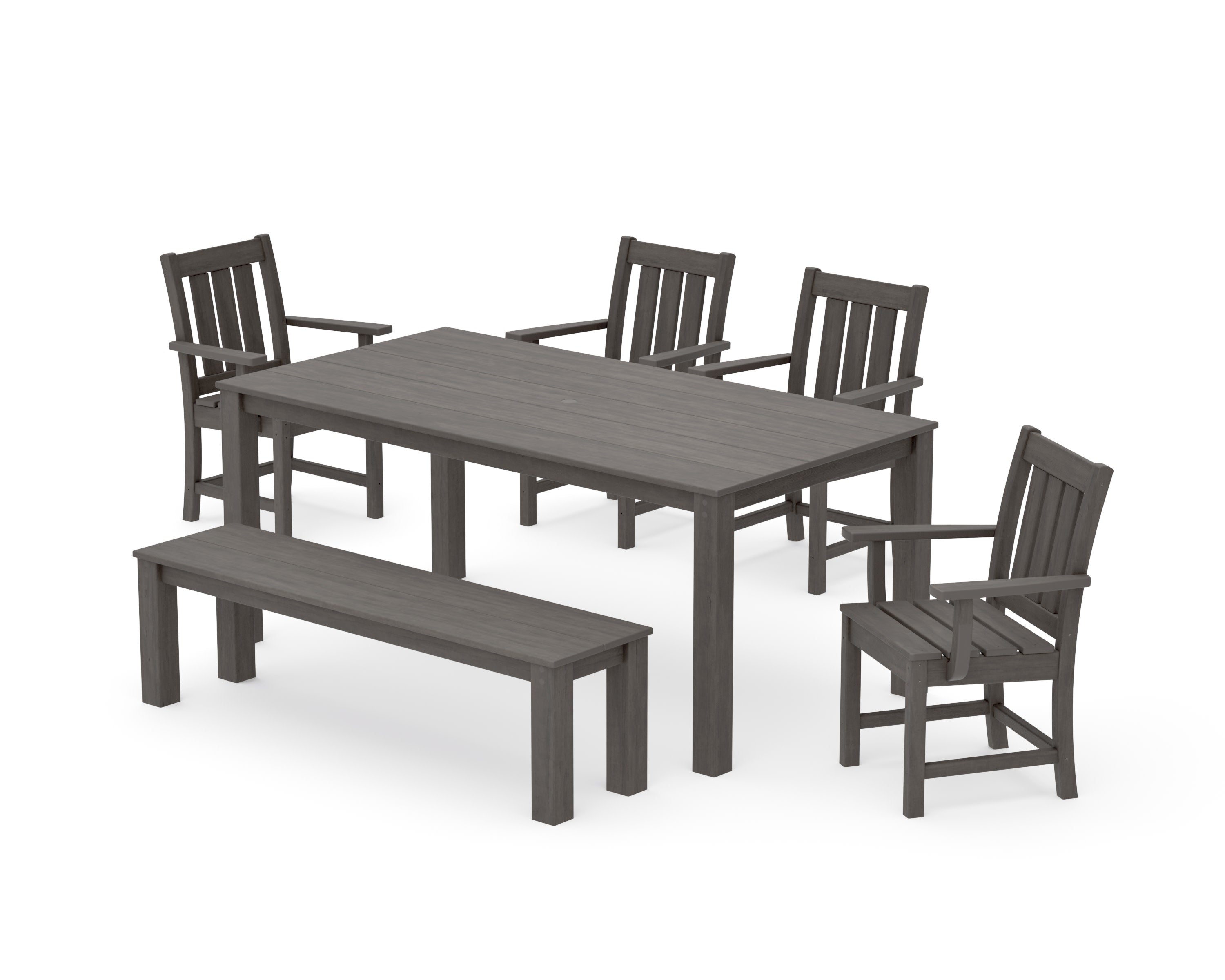Oxford 6-Piece Parsons Dining Set with Bench in Driftwood