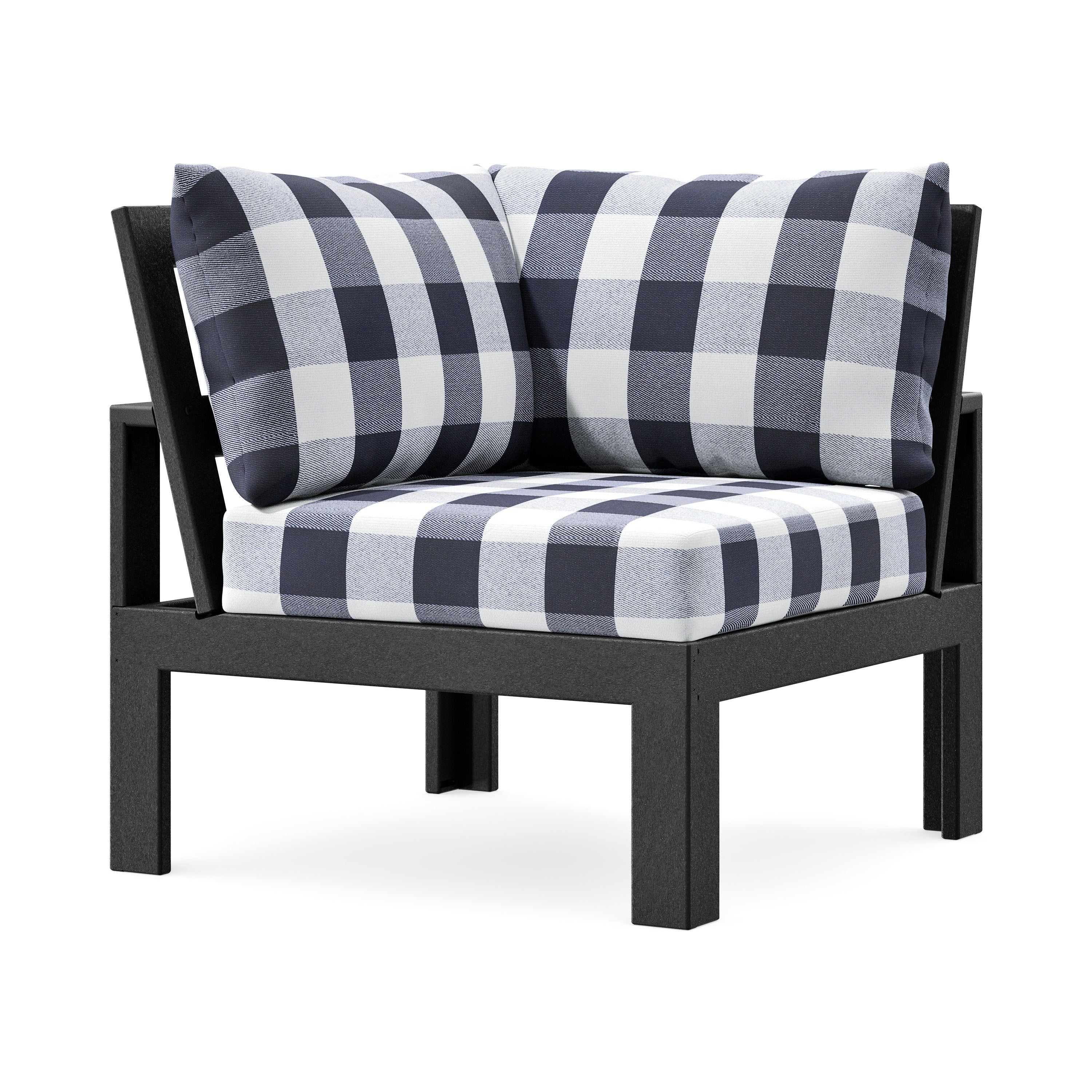 Modular Corner Chair in Black / Buffalo Plaid Navy
