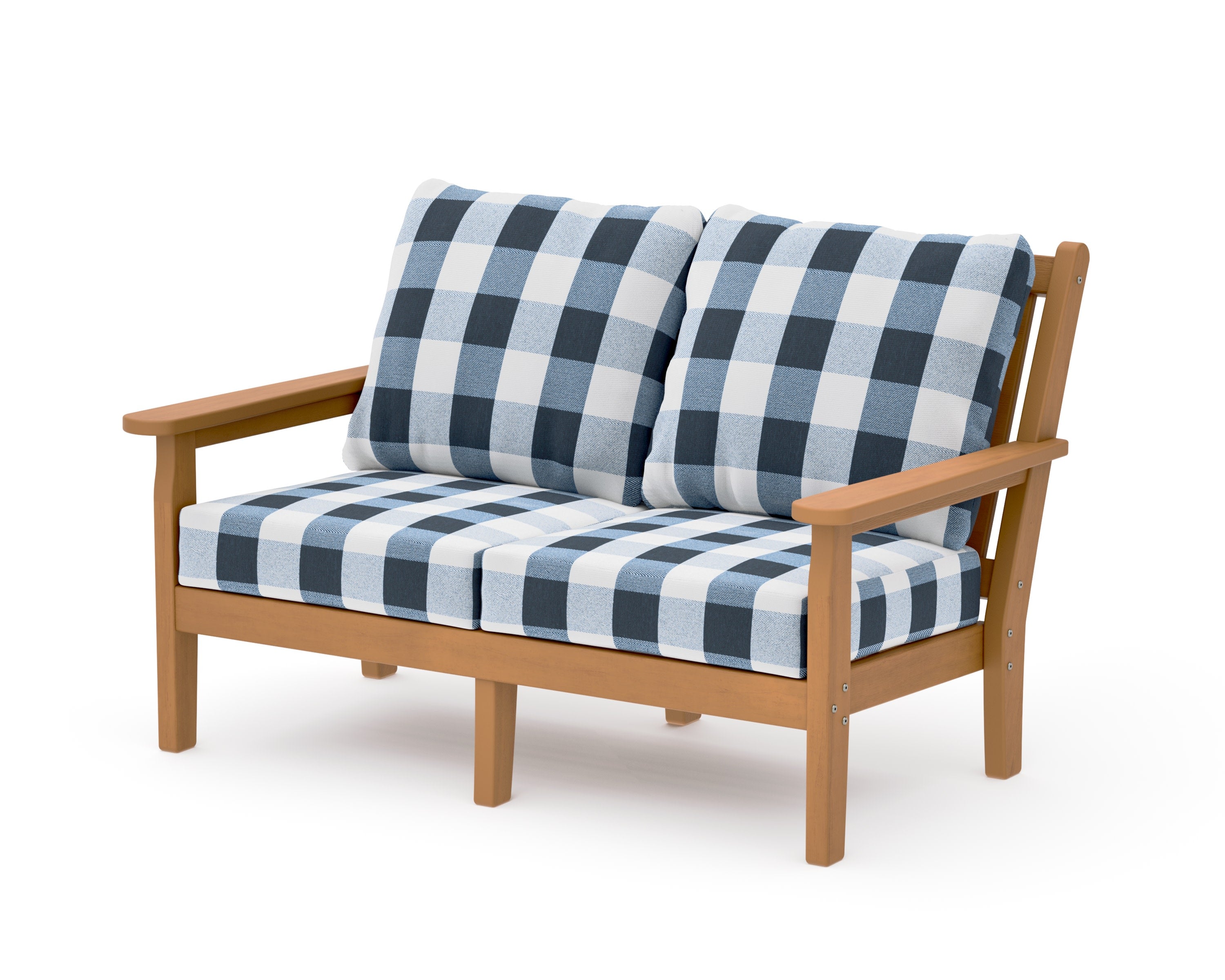 Chippendale Deep Seating Loveseat in Natural / Buffalo Plaid Marine Indigo