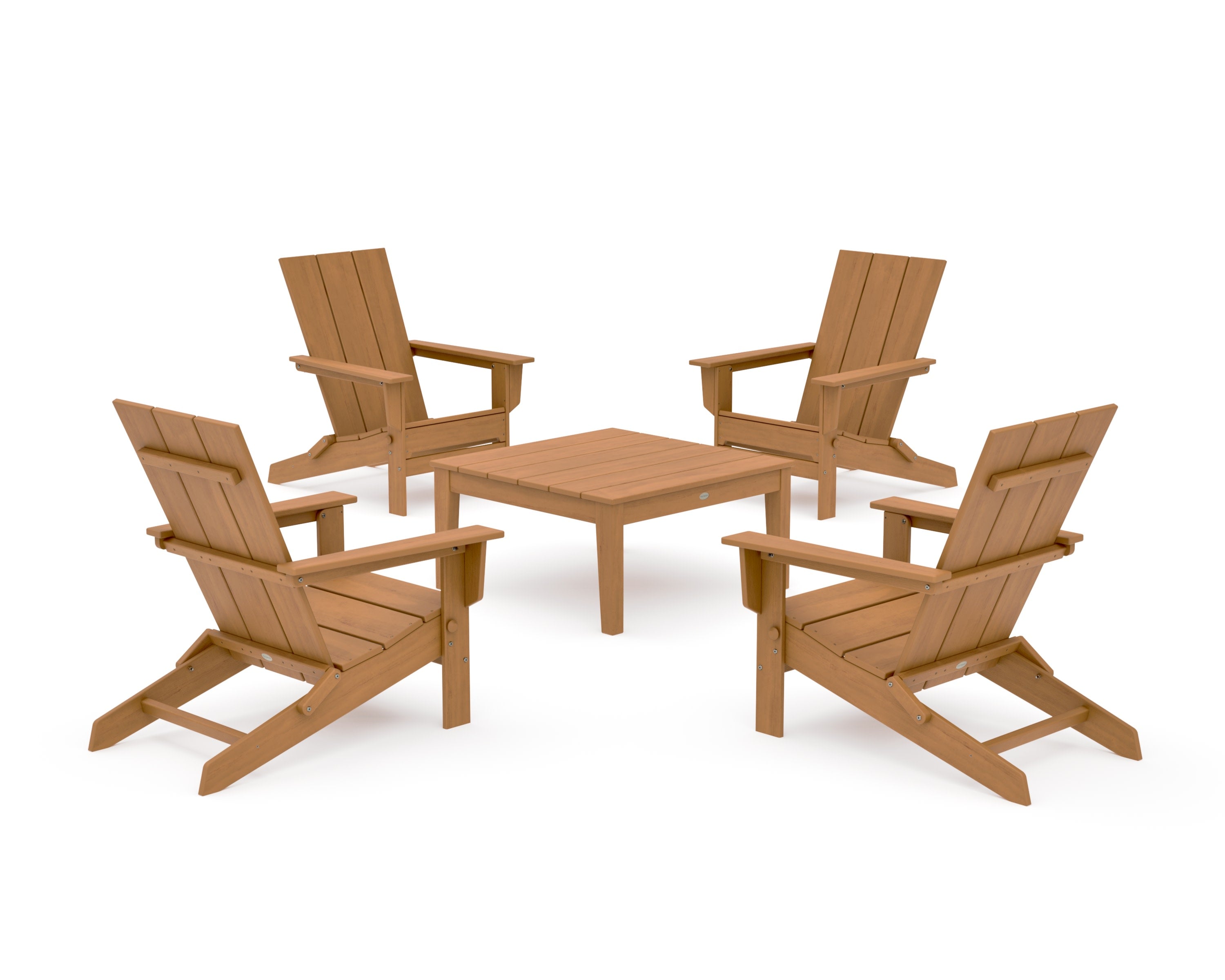 5-Piece Modern Studio Folding Adirondack Chair Conversation Group in Natural