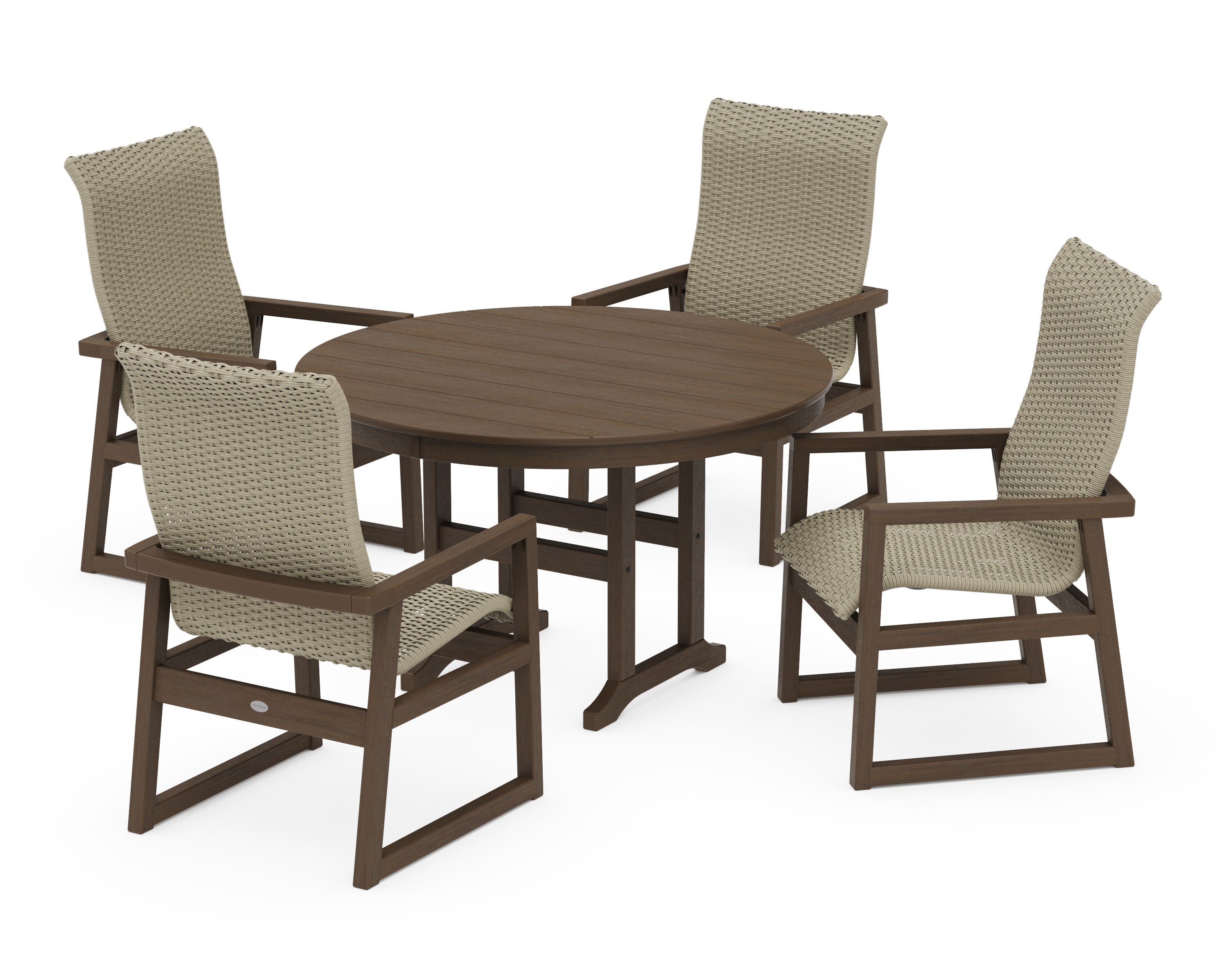 EDGE Woven Highback 5-Piece Round Farmhouse Dining Set in Kona / Dune Grass