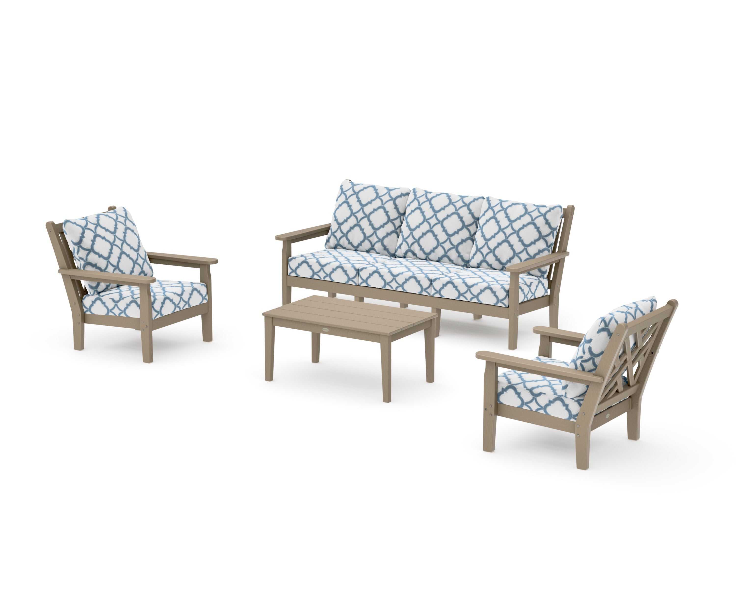 Chippendale 4-Piece Deep Seating Set with Sofa in Vintage Sahara / Trellis Sky Blue
