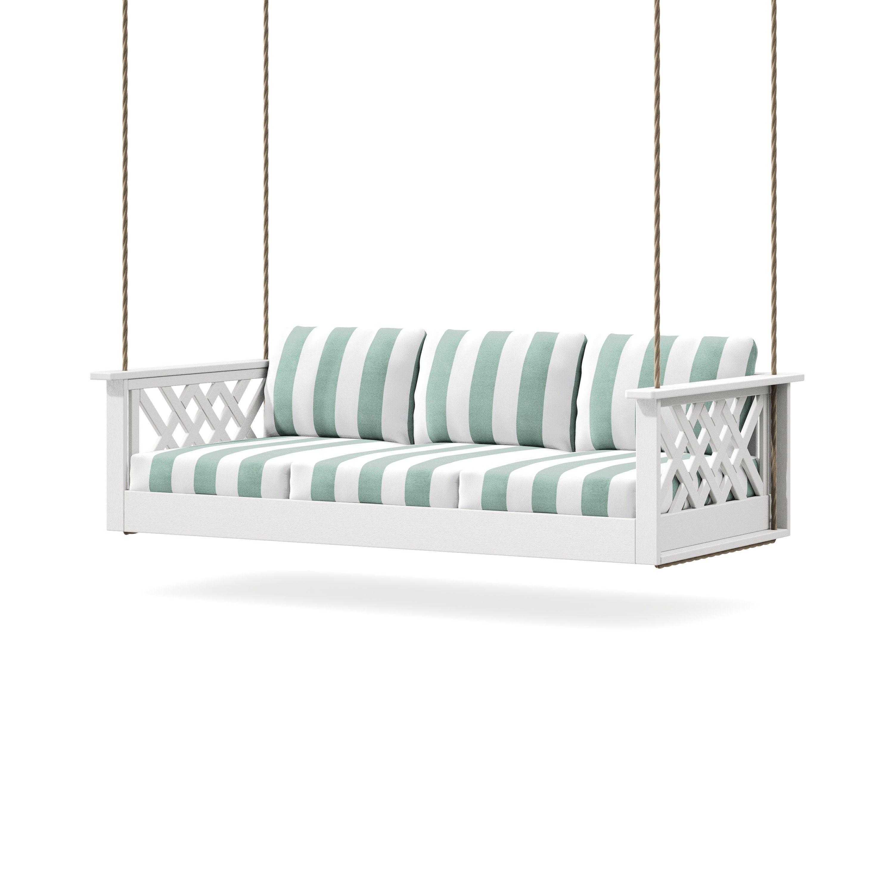 Wovendale Daybed Swing in Vintage White / Cabana Stripe Glacier Spa