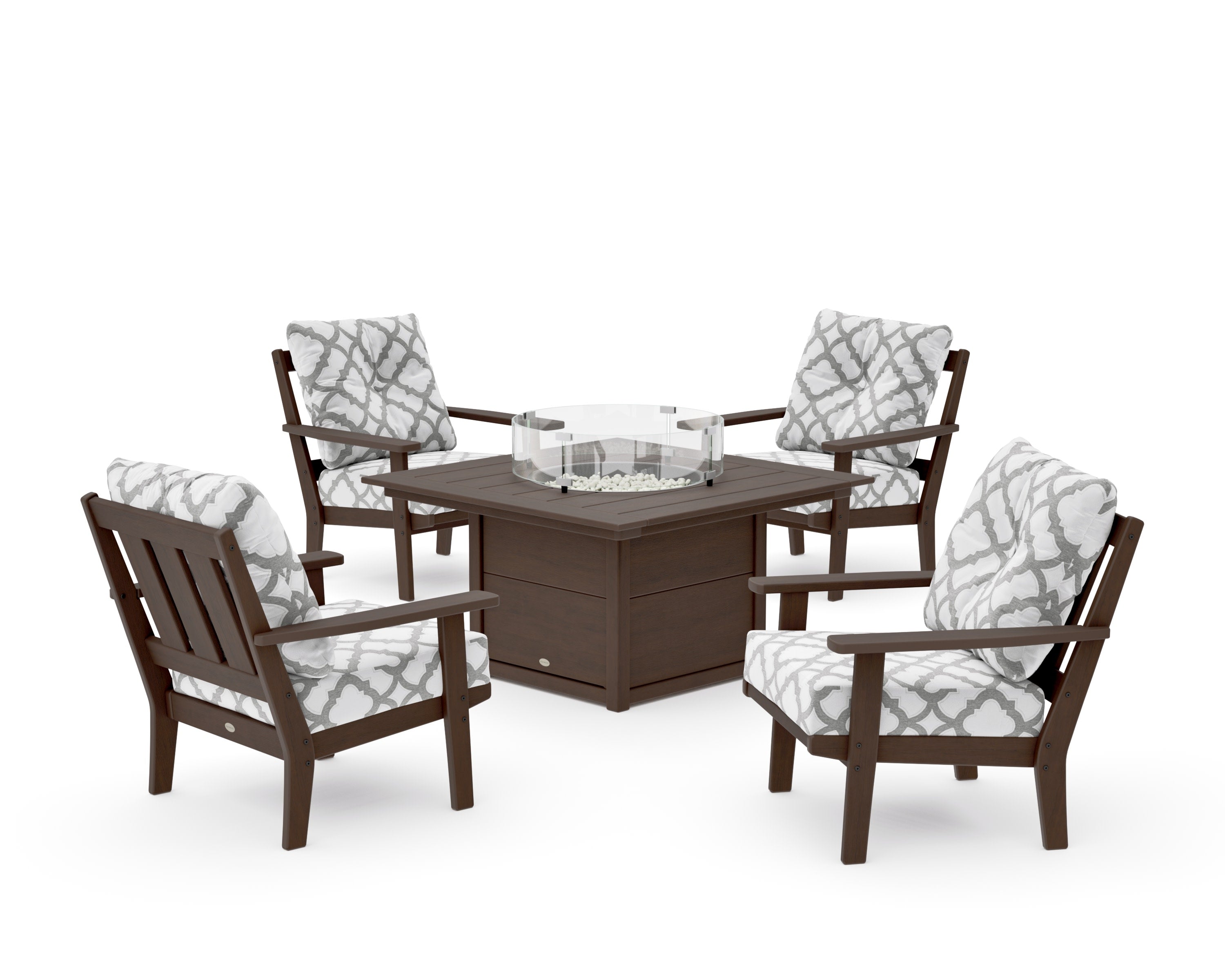 Oxford 5-Piece Deep Seating Set with Fire Pit Table in Kona / Trellis Grey Mist