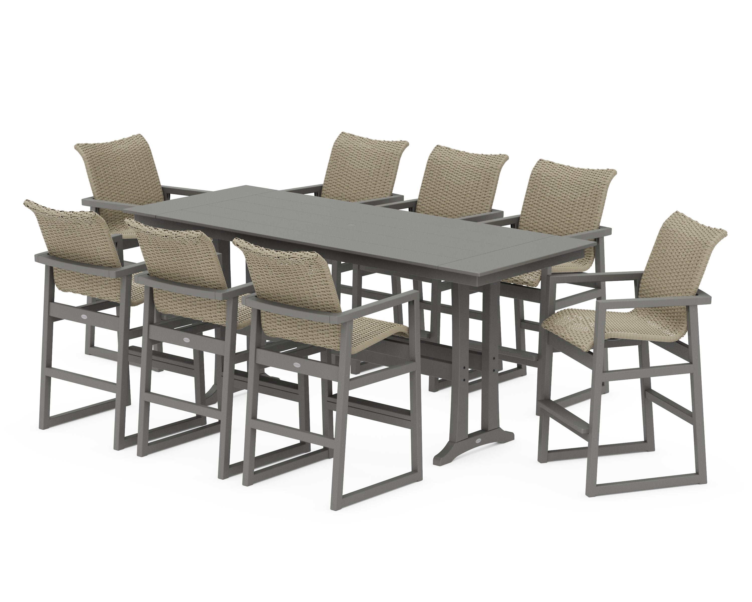 EDGE Woven 9-Piece Farmhouse Bar Set with Trestle Legs