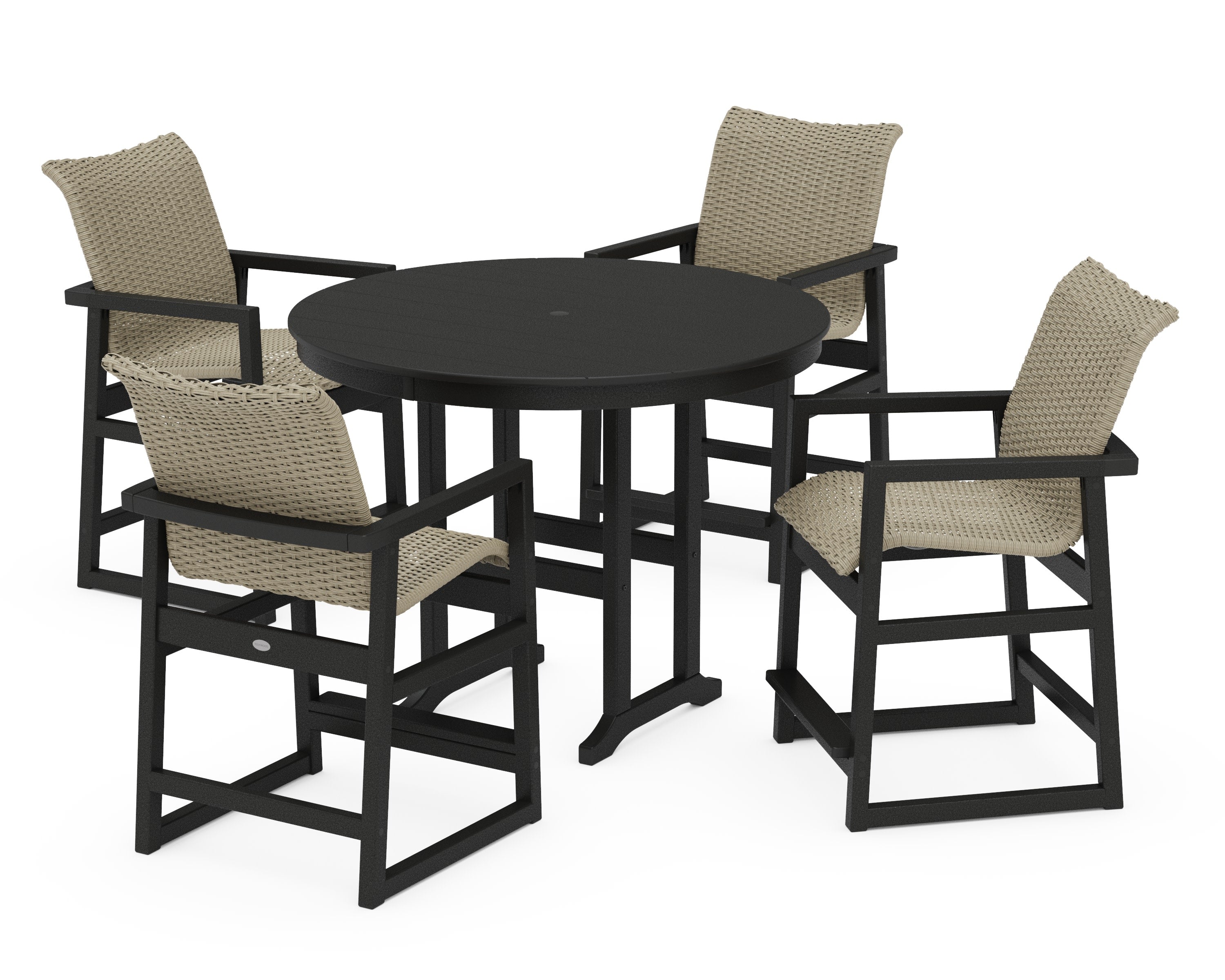 EDGE Woven 5-Piece Round Farmhouse Counter Set in Black / Dune Grass
