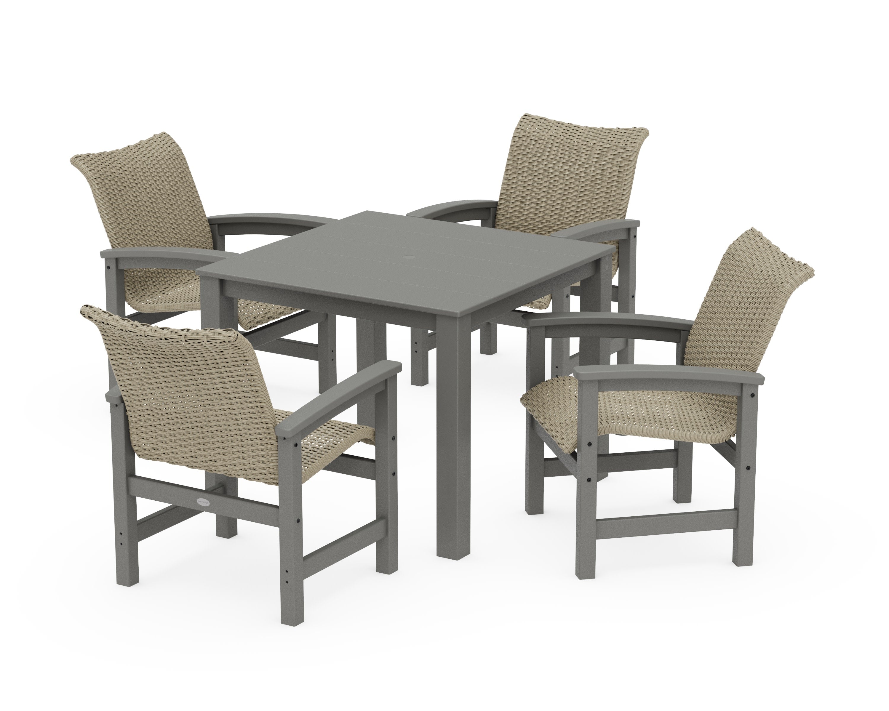 Coastal Woven 5-Piece Parsons Dining Set in Slate Grey / Dune Grass
