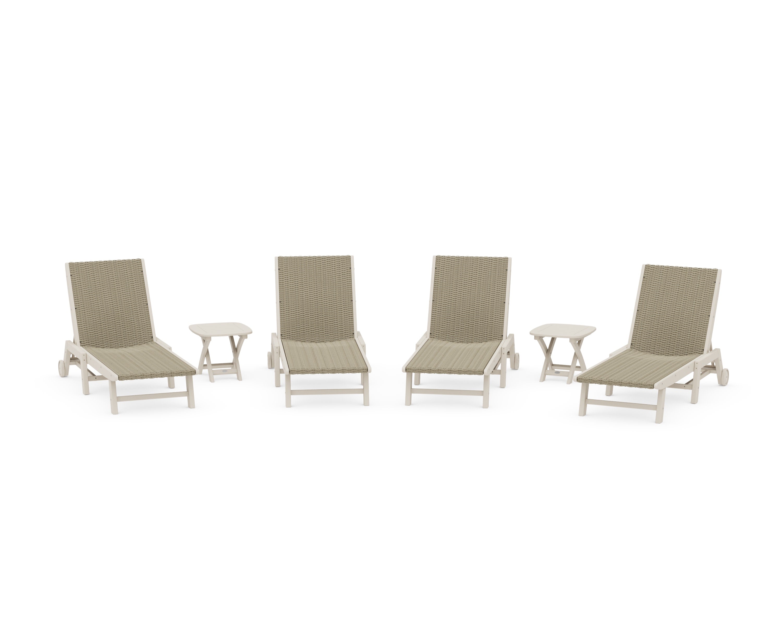 6- Piece Coastal Woven Chaise with Wheels Chaise Lounge Set in Sand / Dune Grass