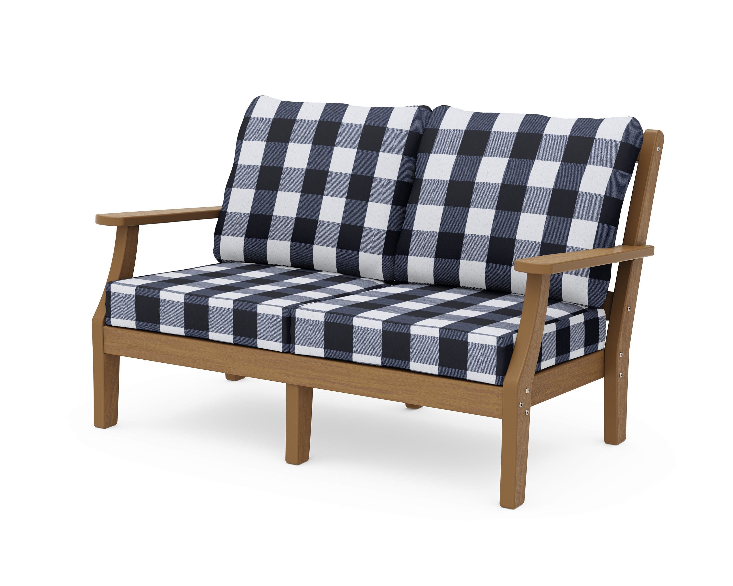 Chinoiserie Deep Seating Loveseat in Natural / Buffalo Plaid Marine Indigo