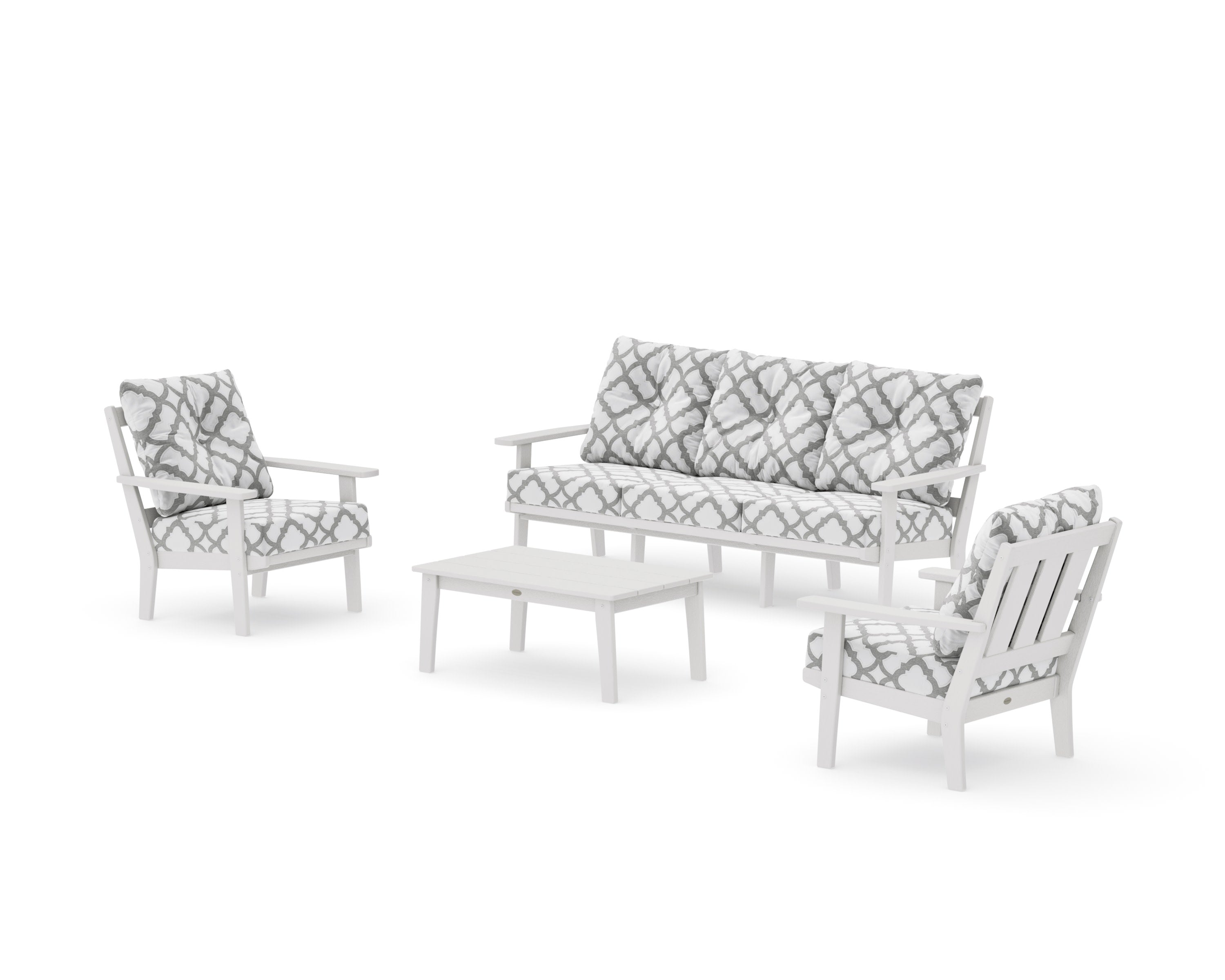Oxford 4-Piece Deep Seating Set with Sofa in Vintage White / Trellis Grey Mist