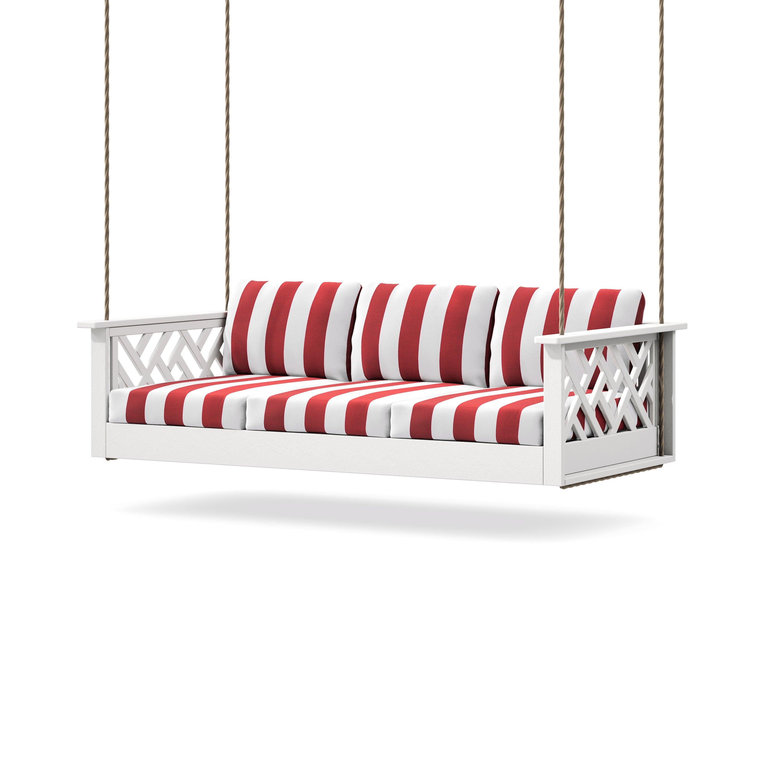 Chippendale Daybed Swing in White / Cabana Stripe Crimson