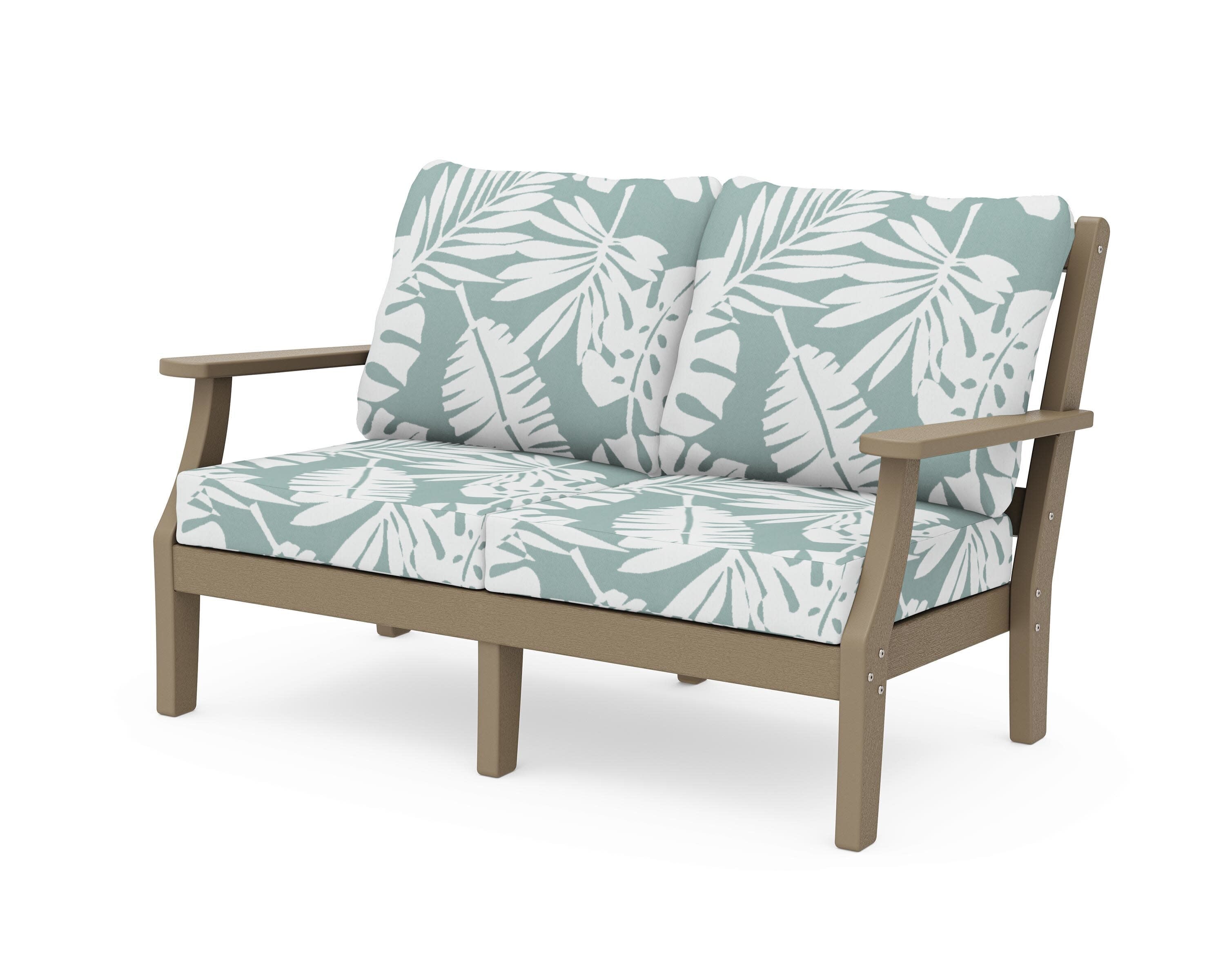 Chinoiserie Deep Seating Loveseat in Vintage Sahara / Leaf Glacier Spa