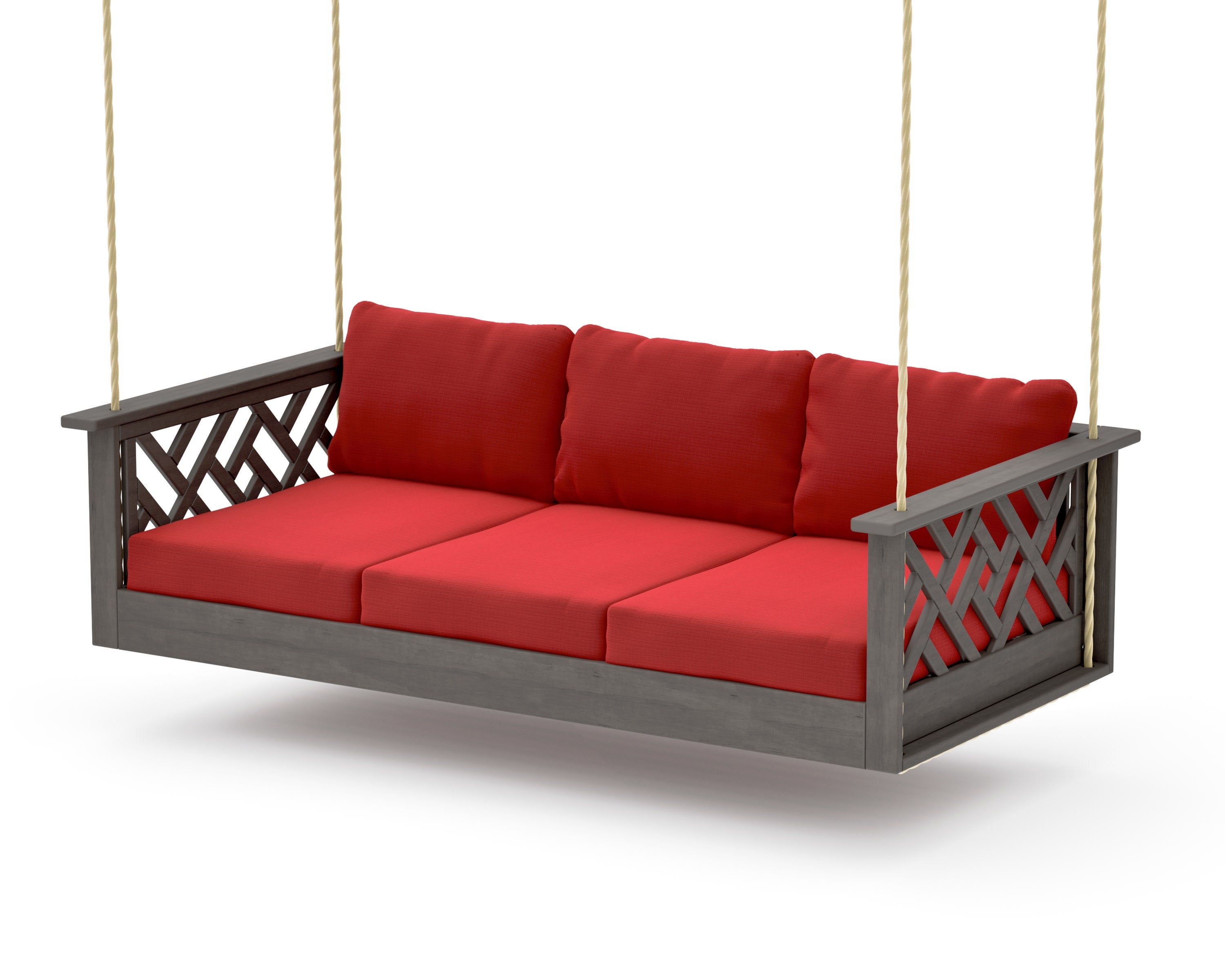 Chippendale Daybed Swing in Driftwood / Crimson Linen