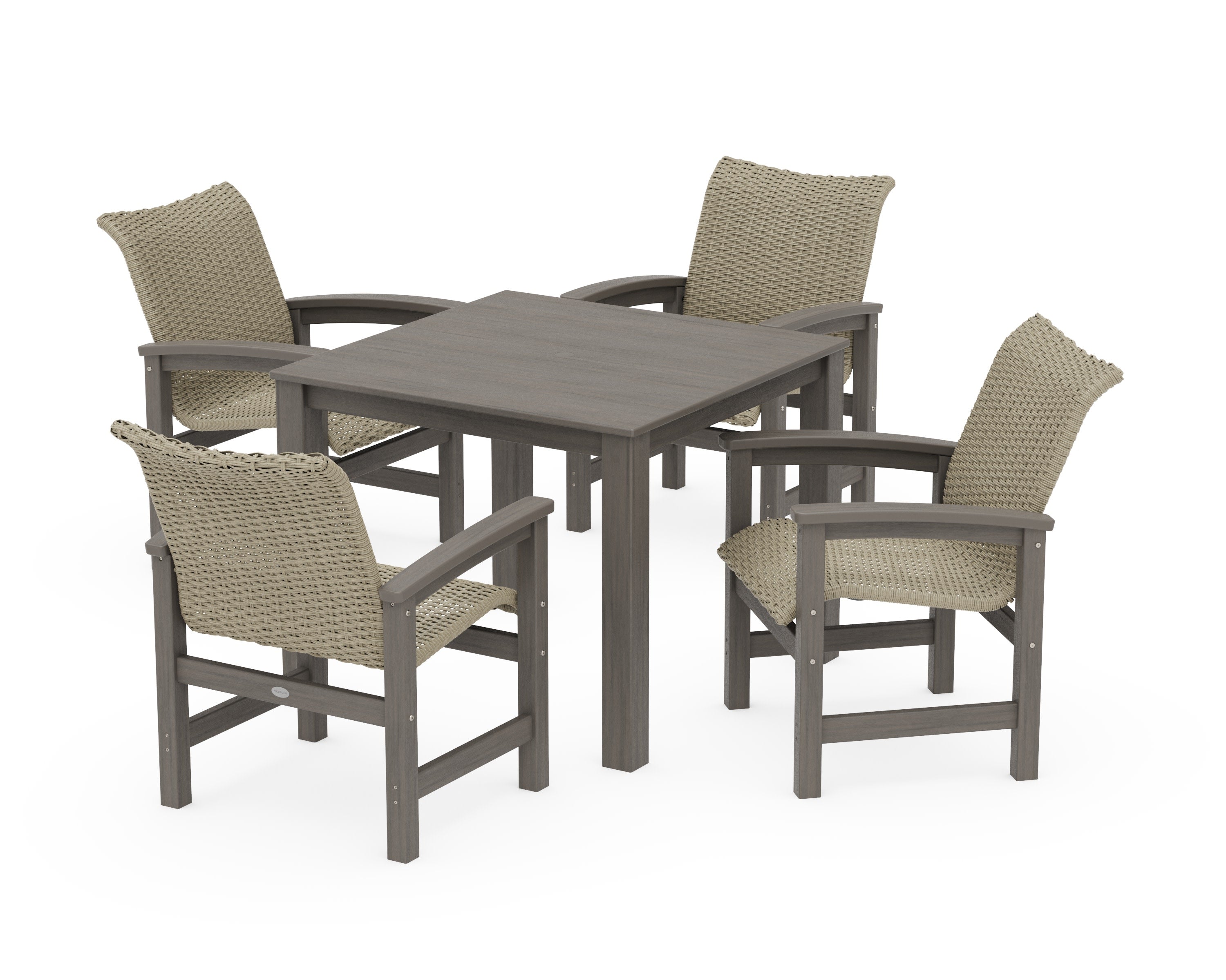 Coastal Woven 5-Piece Parsons Dining Set in Driftwood / Dune Grass