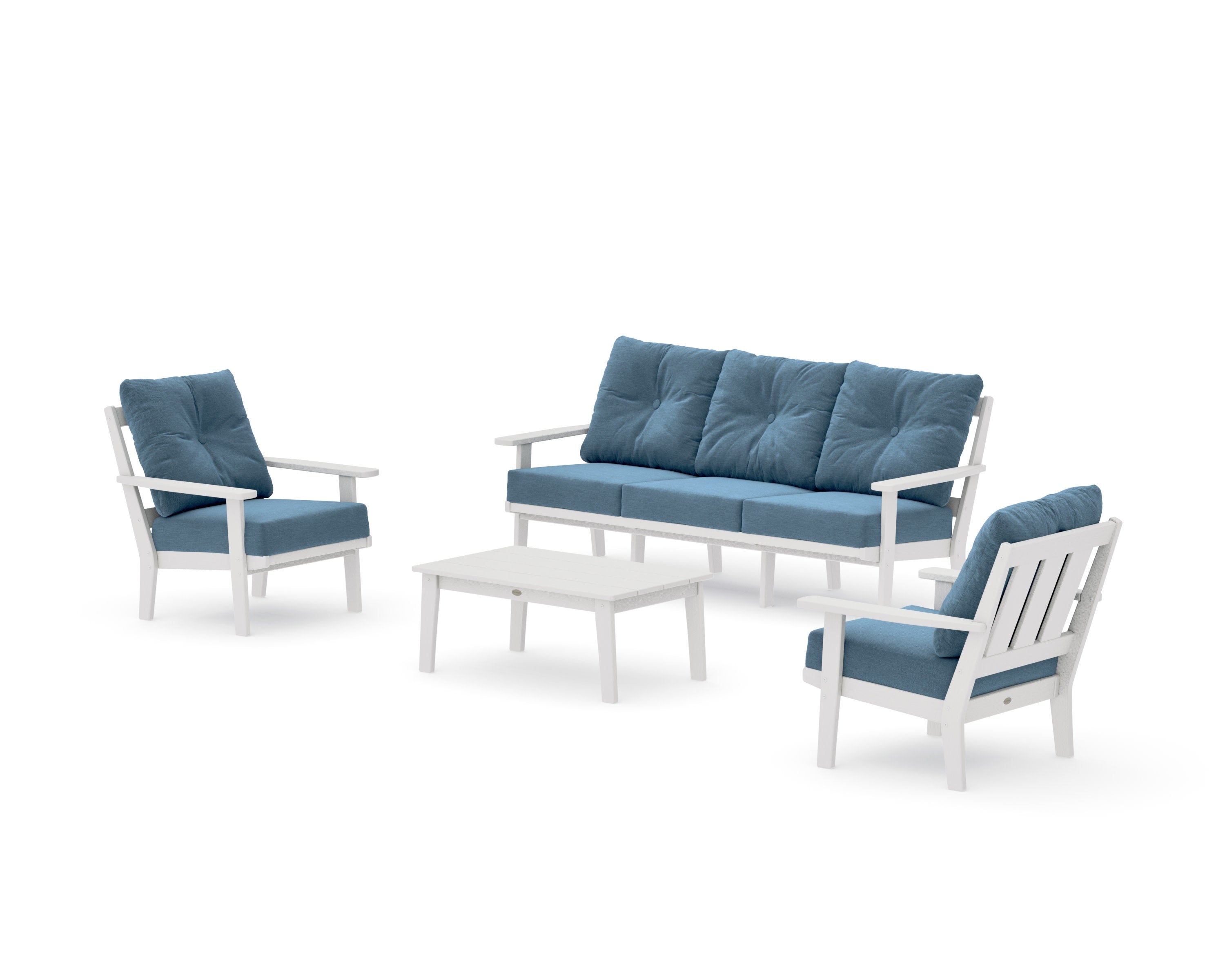 Oxford 4-Piece Deep Seating Set with Sofa in Vintage White / Sky Blue