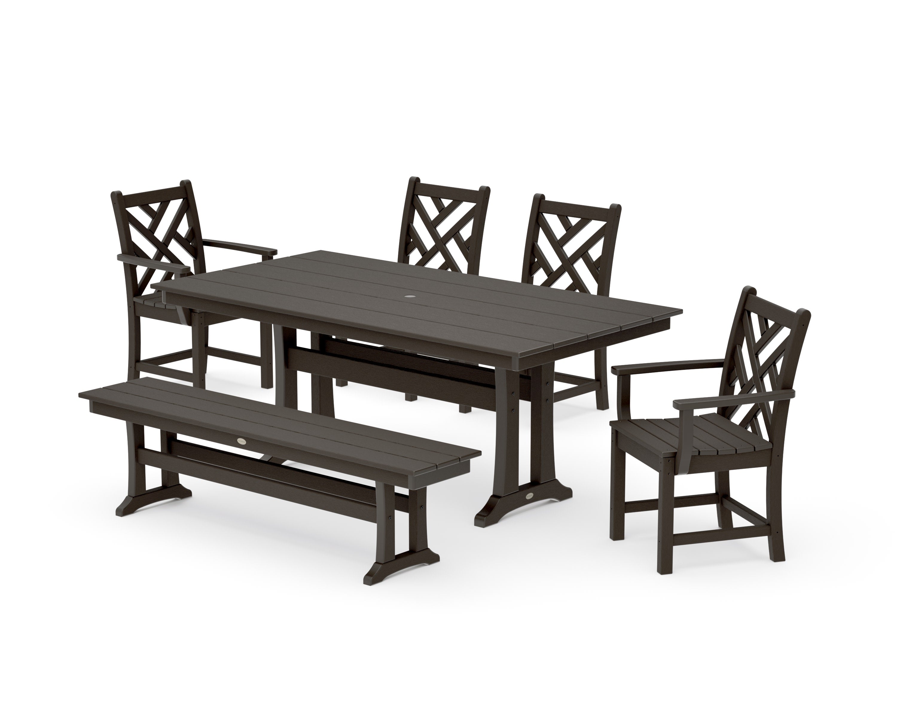 Chippendale 6-Piece Farmhouse Dining Set With Trestle Legs in Vintage Coffee