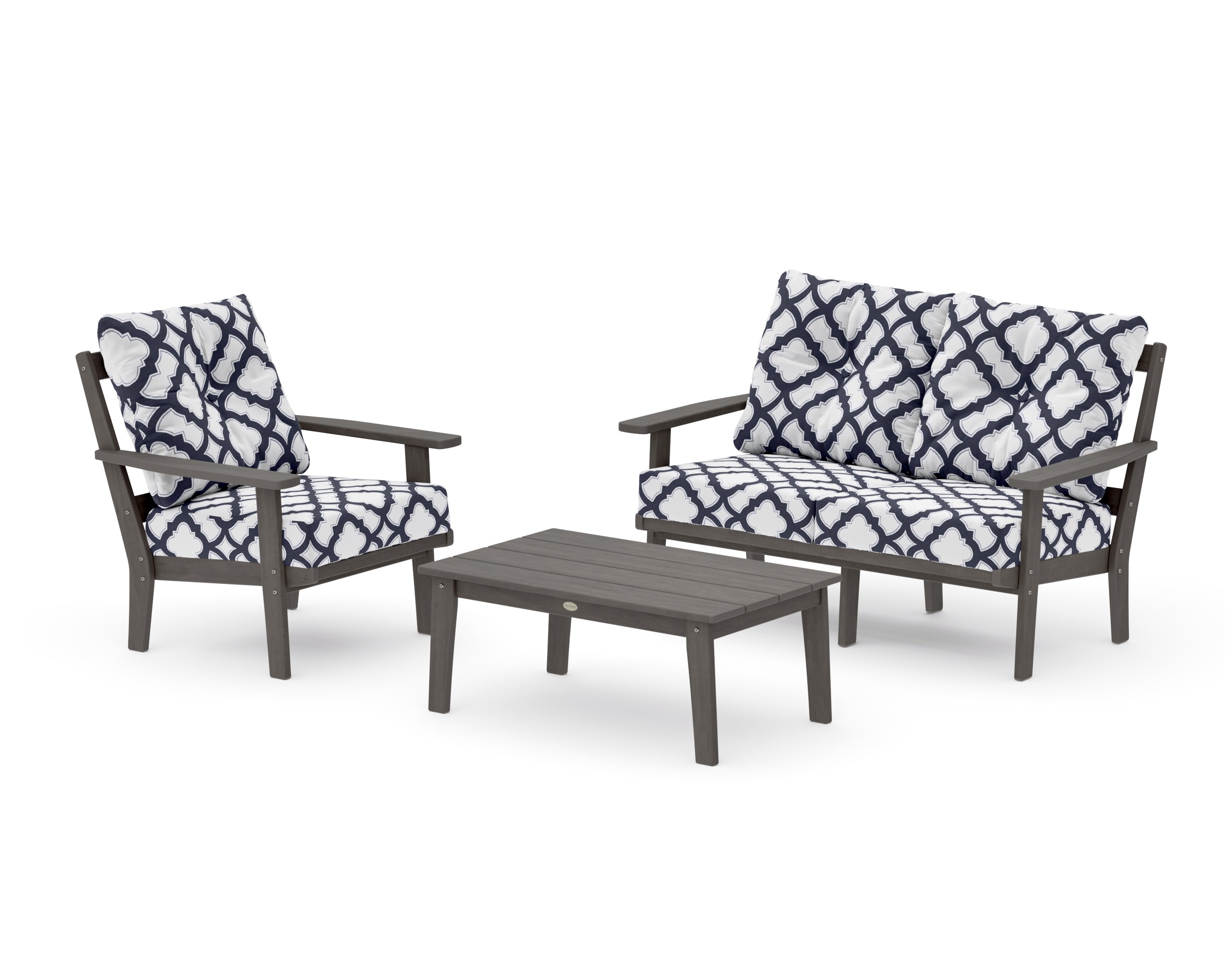 Oxford 3-Piece Deep Seating Set with Loveseat in Driftwood / Trellis Navy
