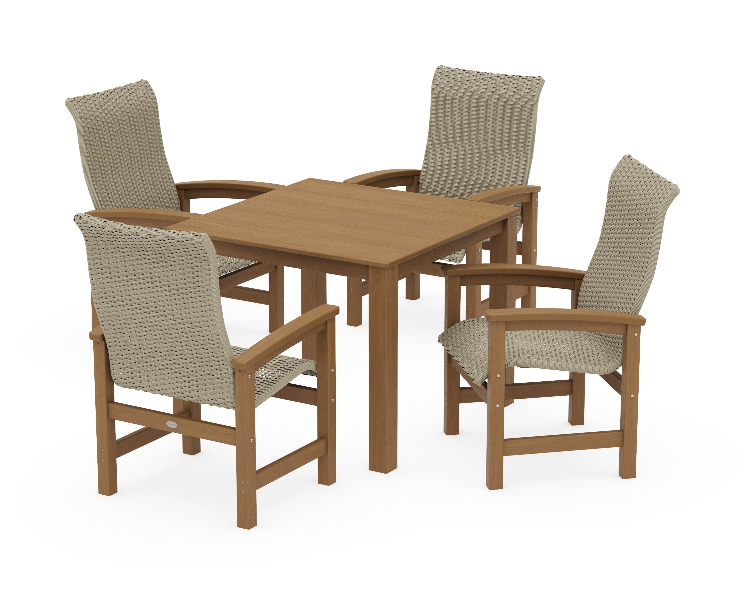 Coastal Woven High-Back 5-Piece Parsons Dining Set in Natural / Dune Grass