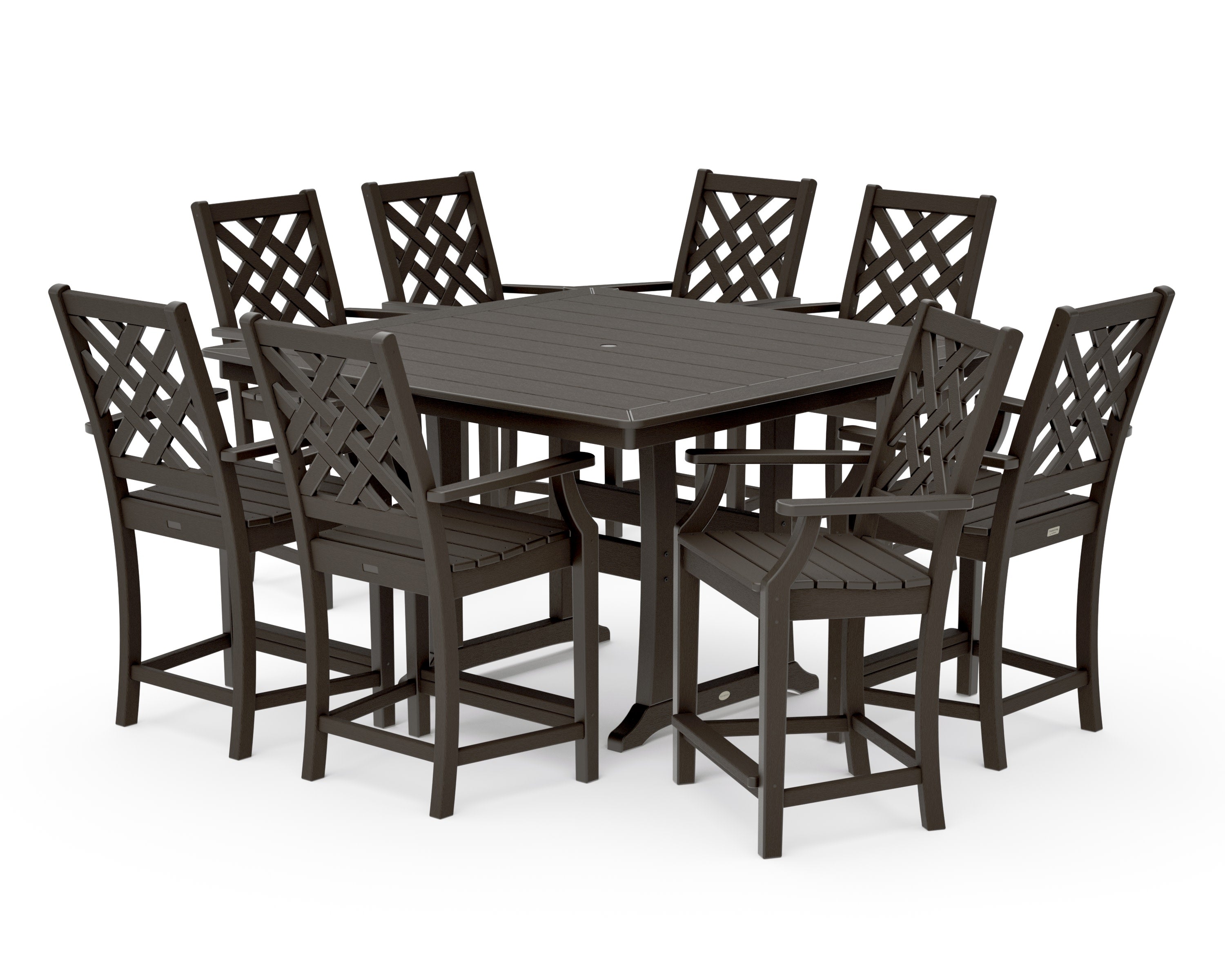 Wovendale 9-Piece Square Counter Set with Trestle Legs in Vintage Coffee