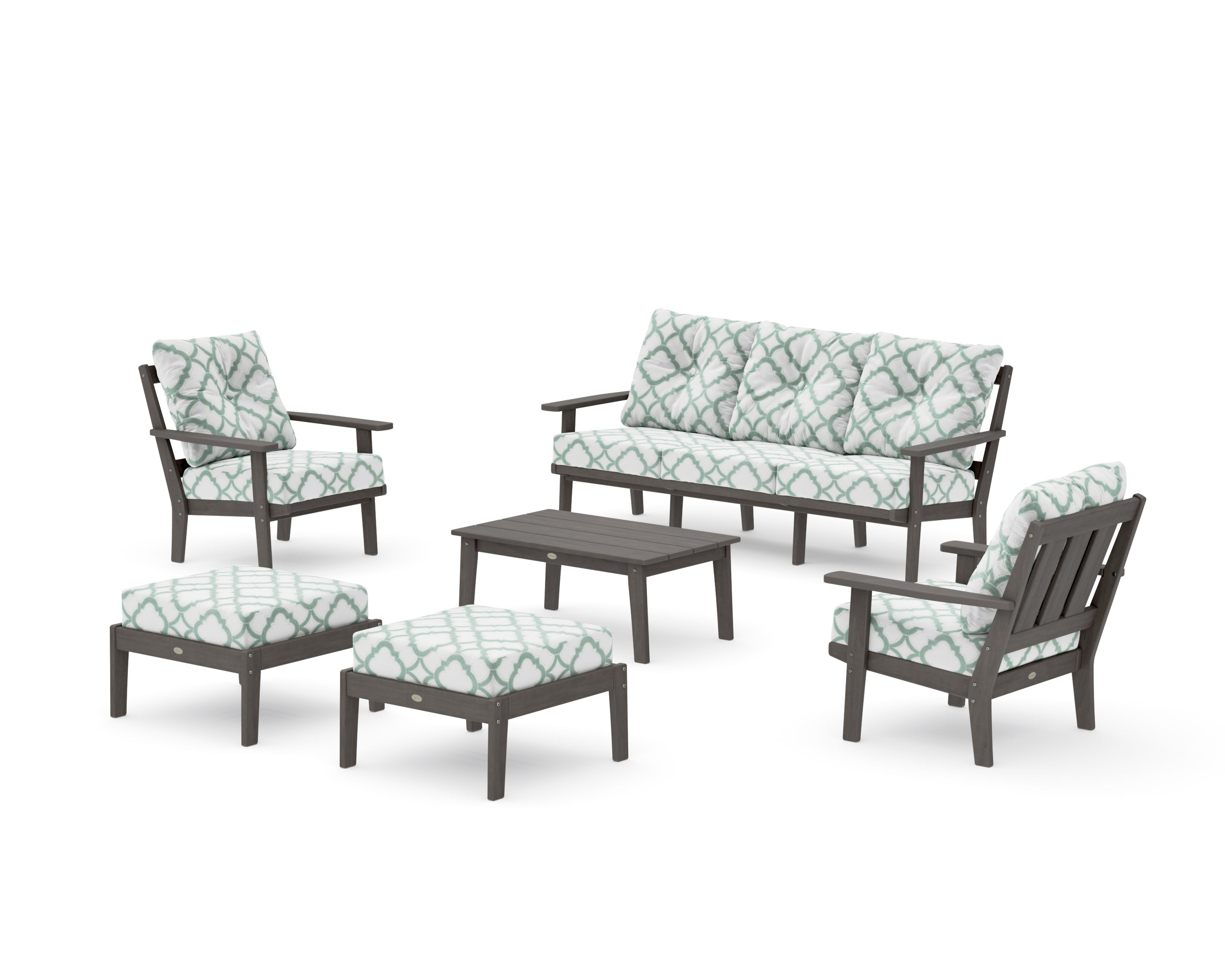 Oxford 6-Piece Lounge Sofa Set in Driftwood / Trellis Glacier Spa