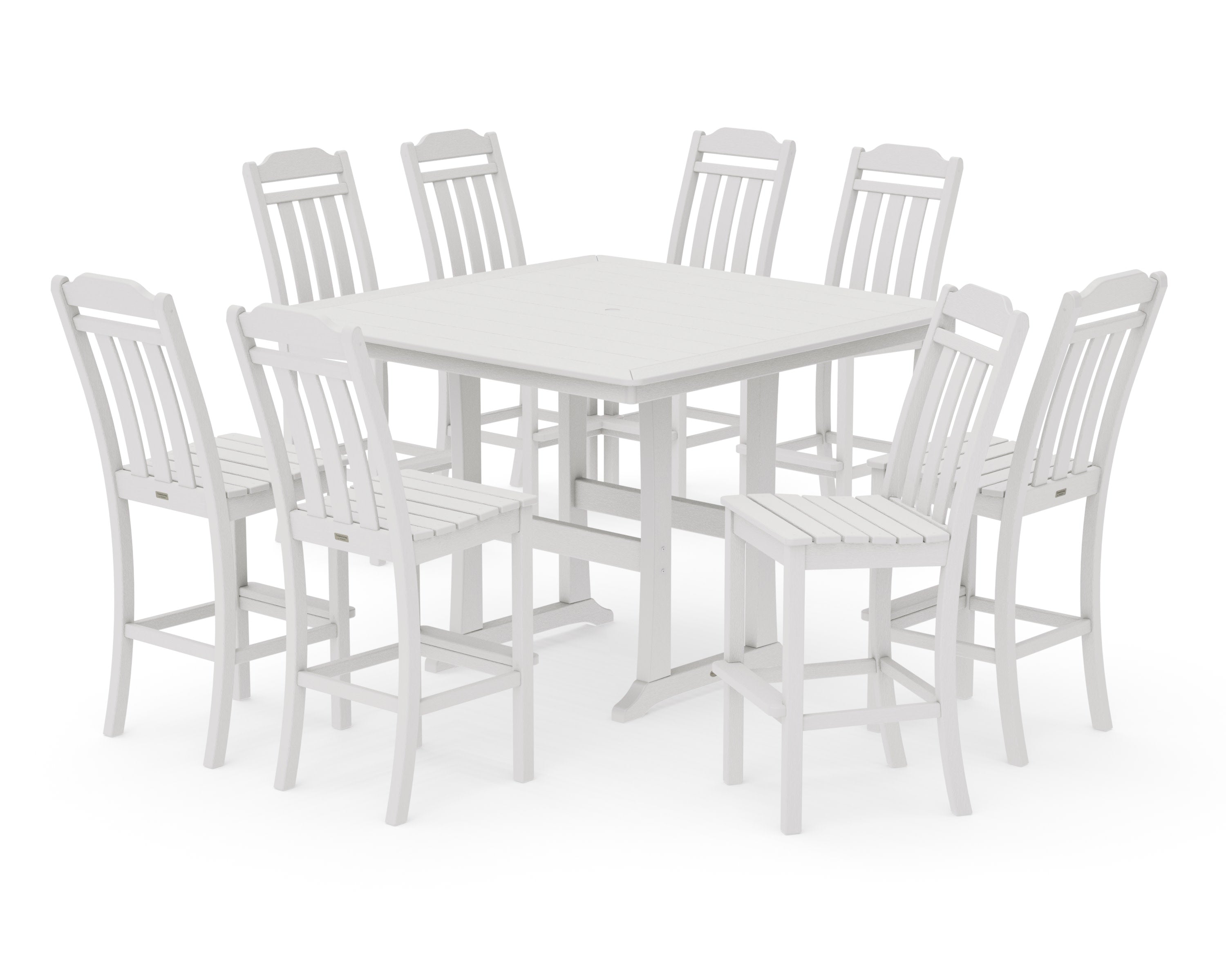 Cottage 9-Piece Square Side Chair Bar Set with Trestle Legs in Vintage White