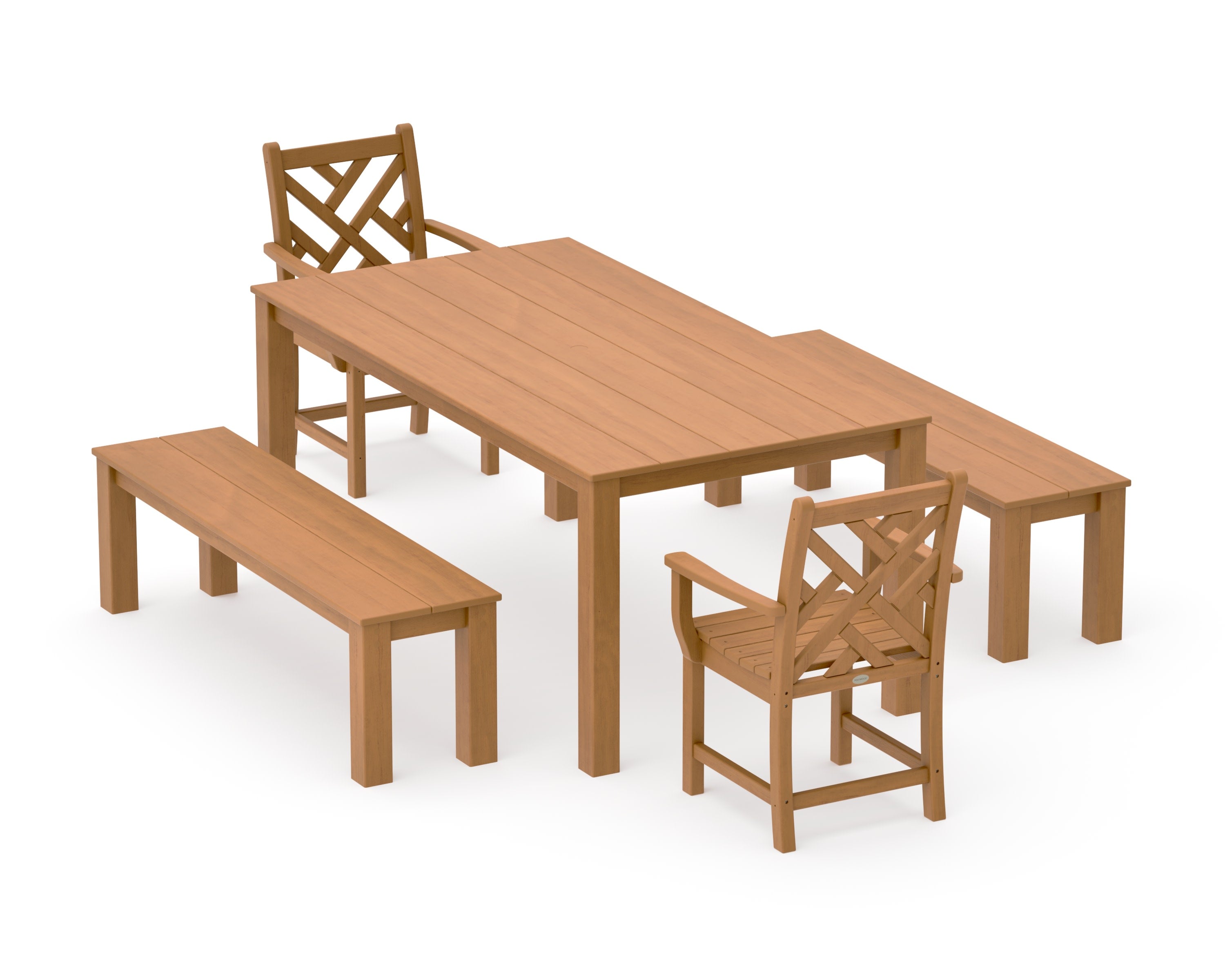 Chippendale 5-Piece Parsons Dining Set with Benches in Natural