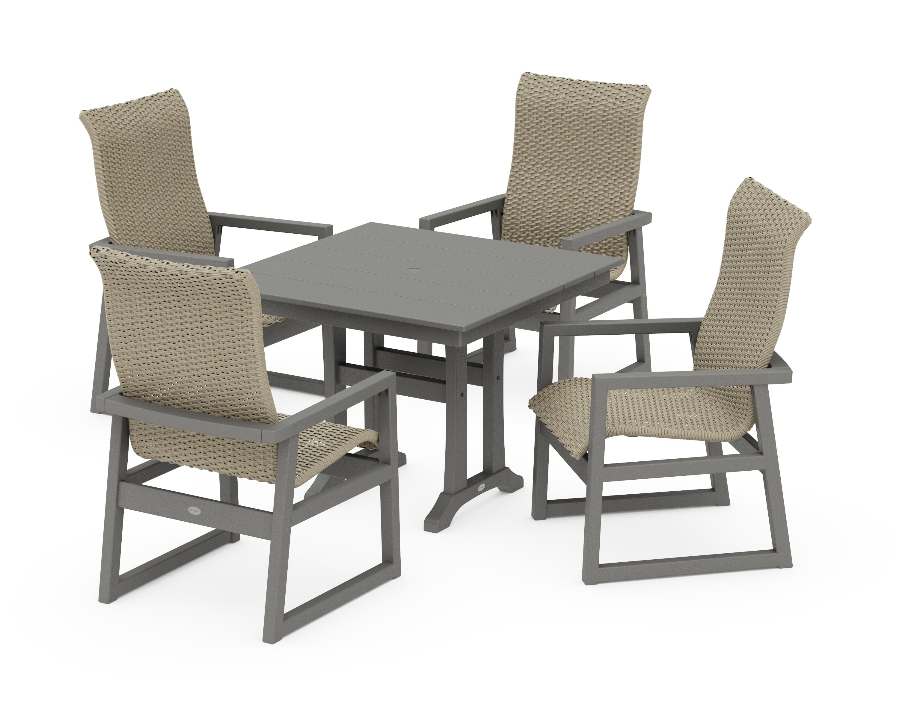 EDGE Woven Highback 5-Piece Farmhouse Dining Set with Trestle Legs