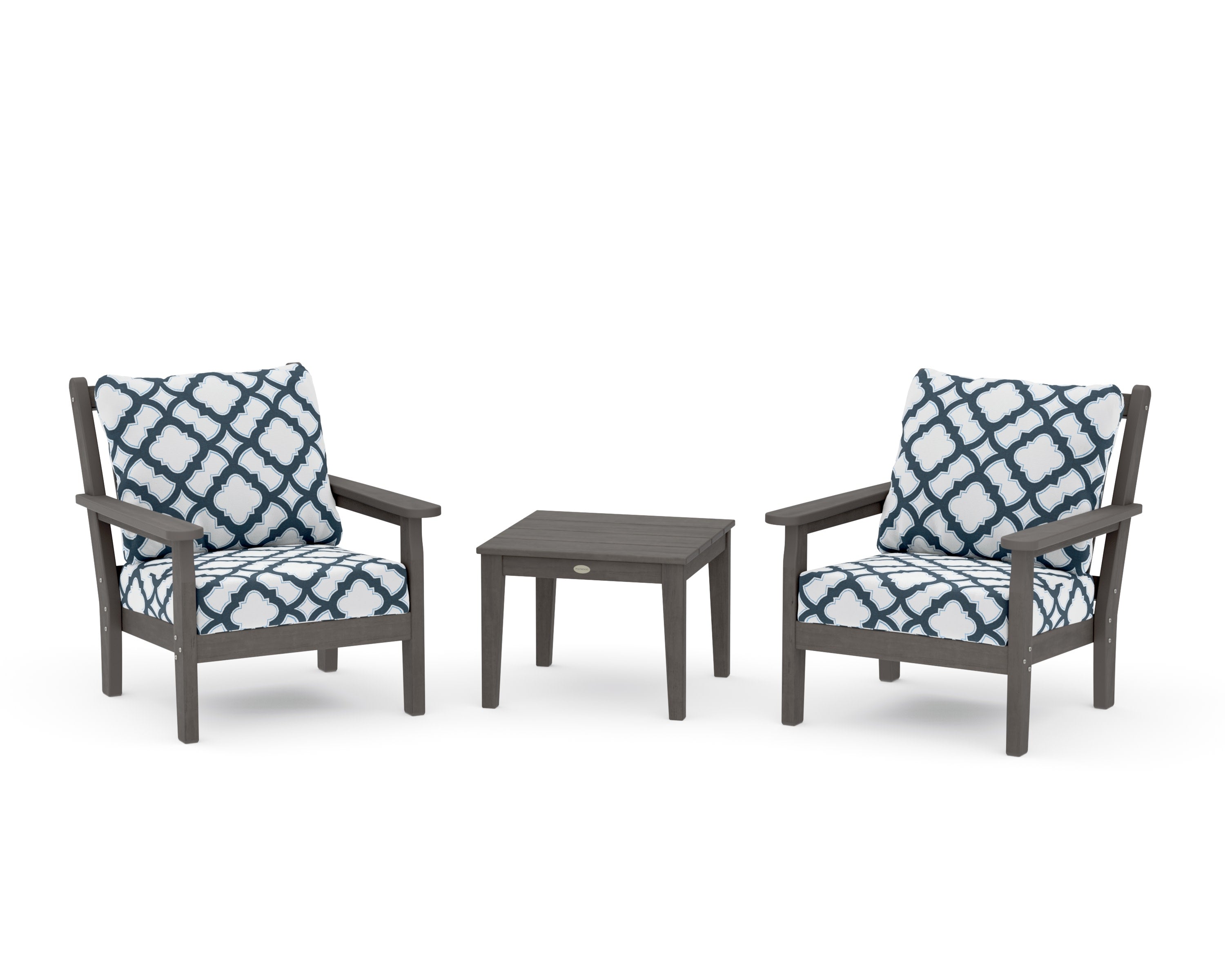 Chippendale 3-Piece Deep Seating Set in Driftwood / Trellis Marine Indigo