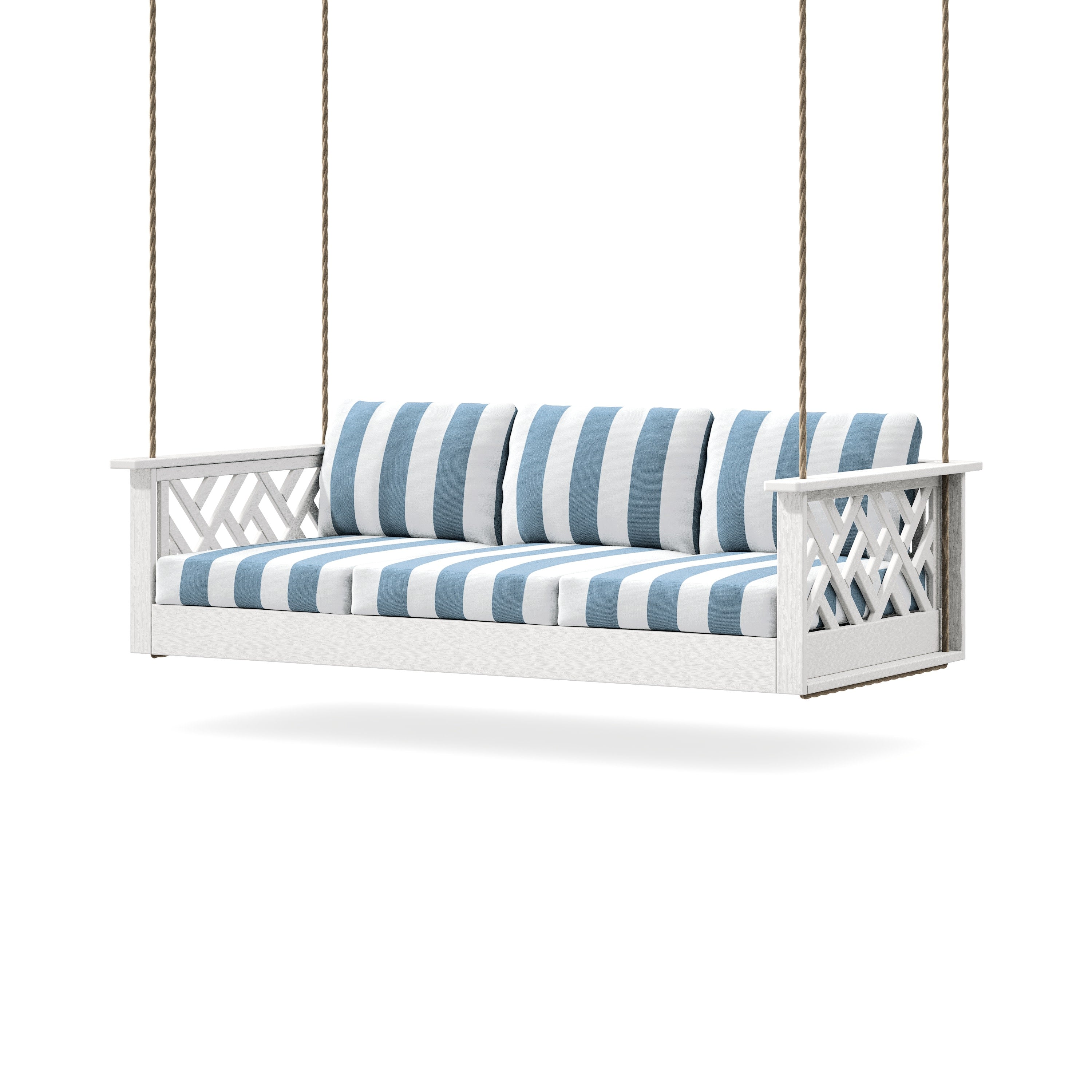Chippendale Daybed Swing in Vintage White / Cabana Stripe Sky Blue