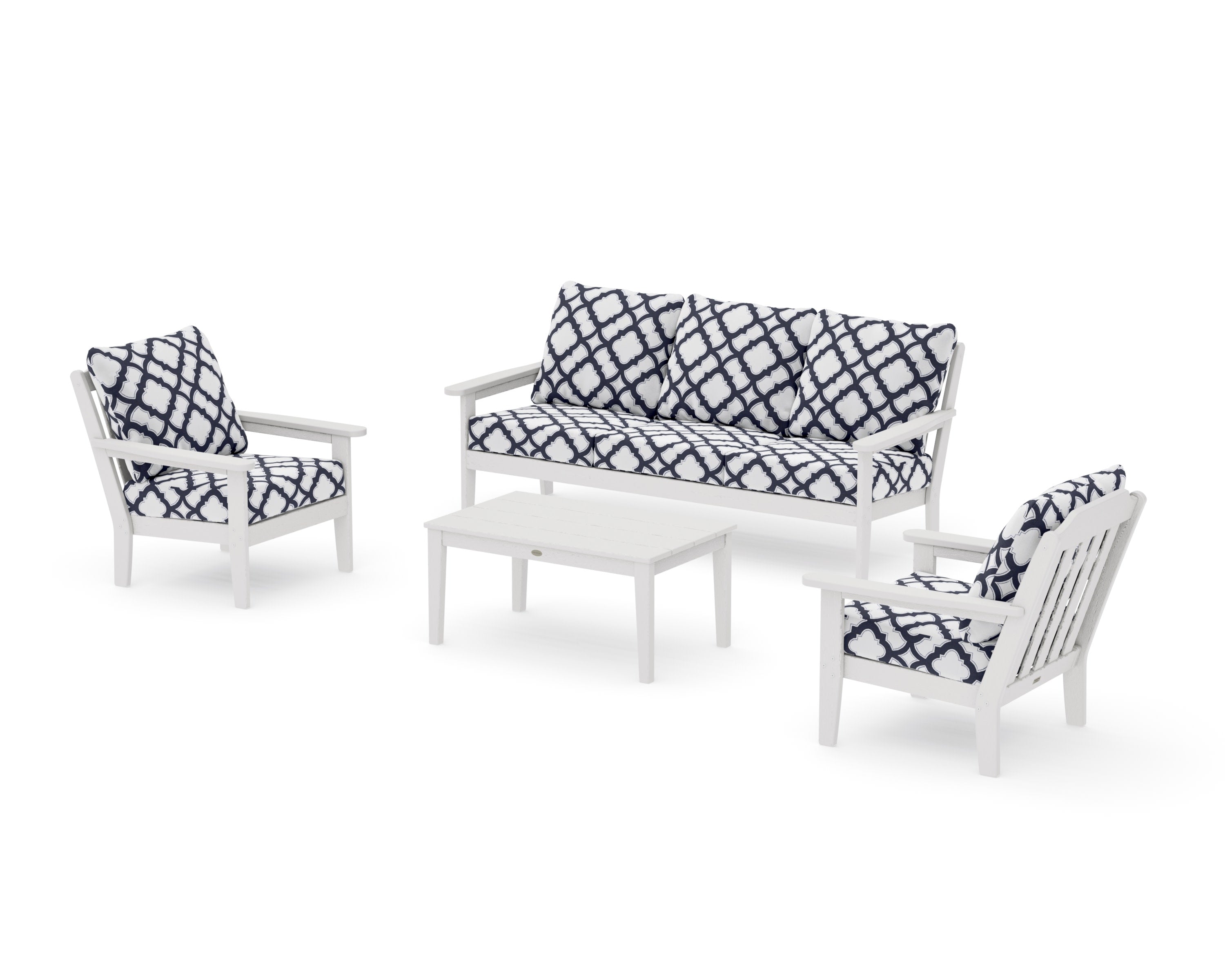 Cottage 4-Piece Deep Seating Set with Sofa in Vintage White / Trellis Navy