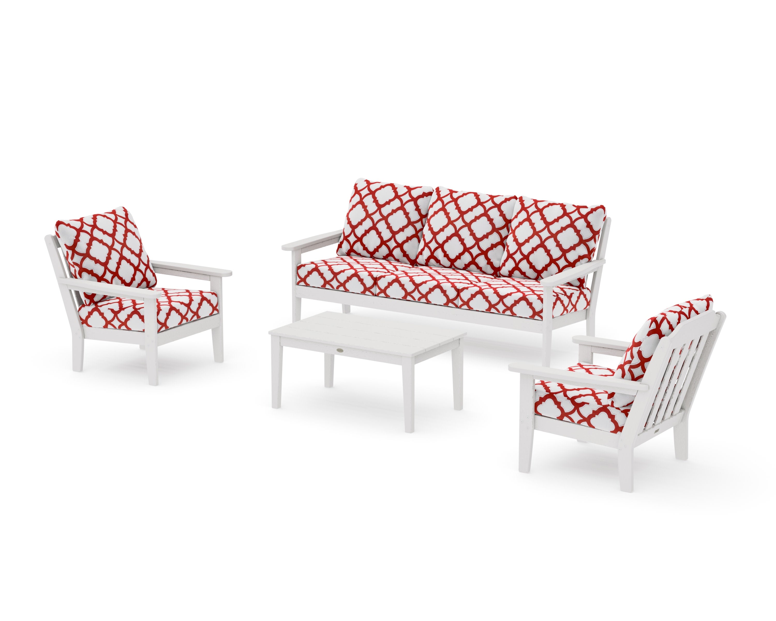 Cottage 4-Piece Deep Seating Set with Sofa in Vintage White / Trellis Crimson