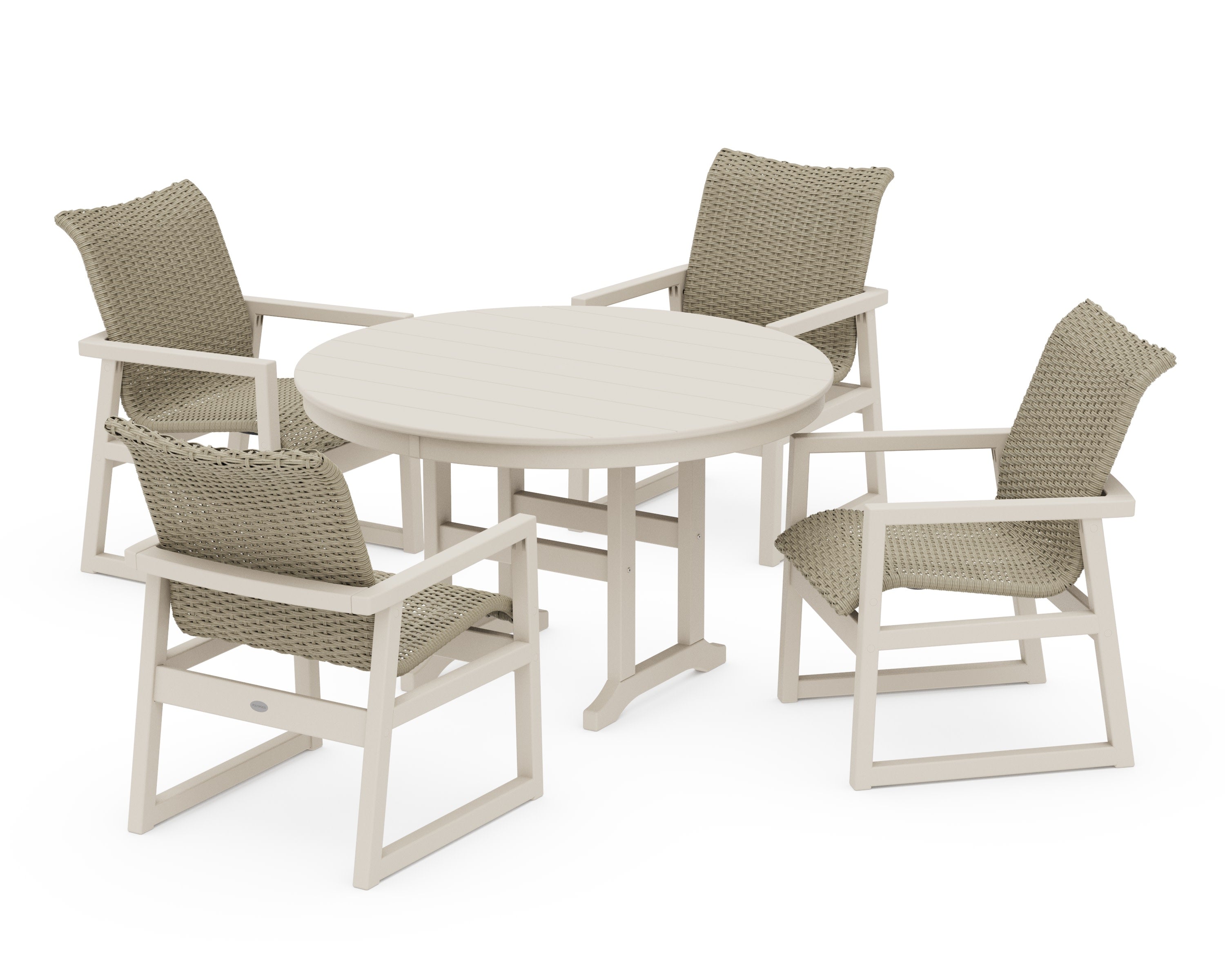 EDGE Woven 5-Piece Round Farmhouse Dining Set in Sand / Dune Grass
