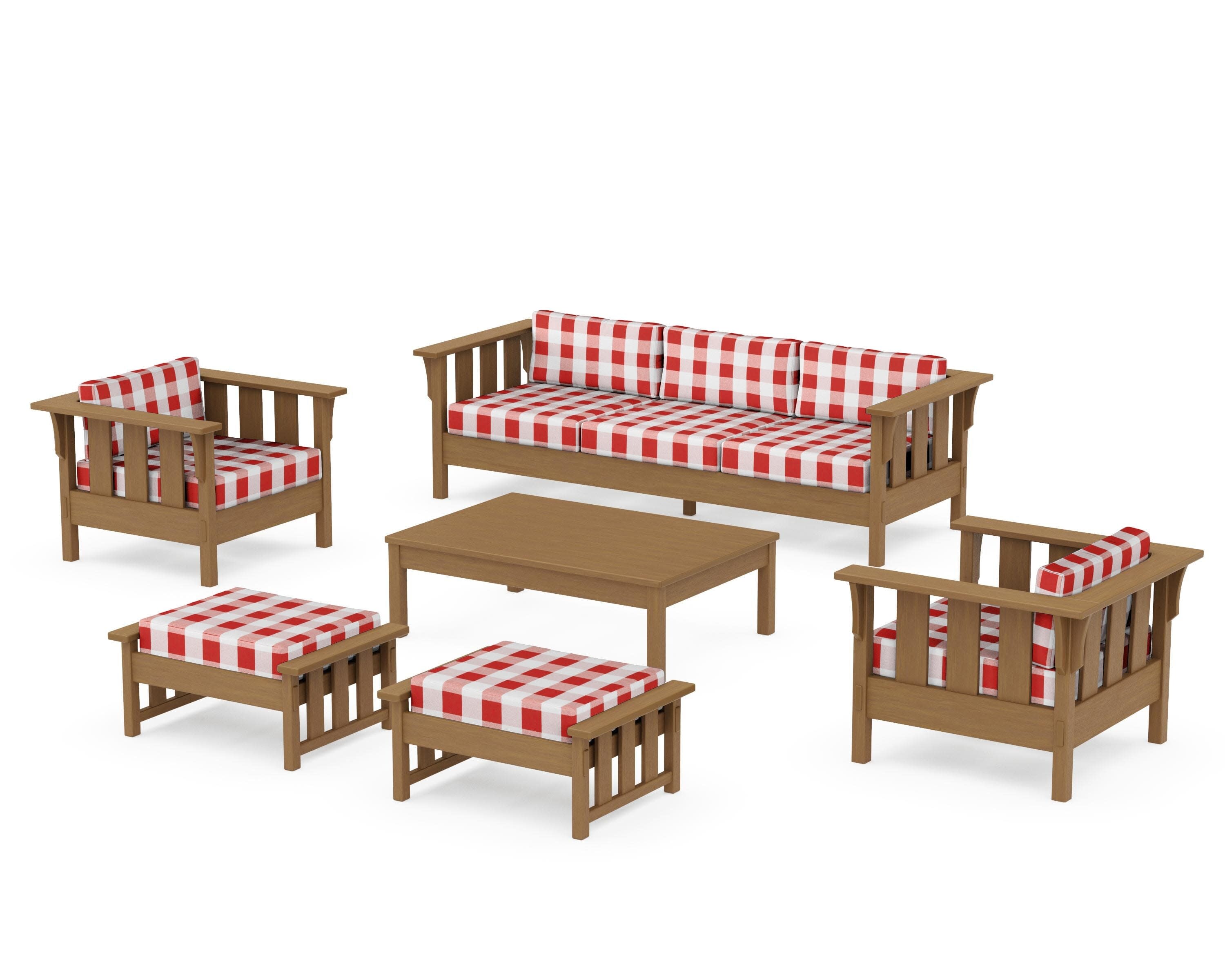 Acadia 6-Piece Lounge Sofa Set in Natural / Buffalo Plaid Crimson