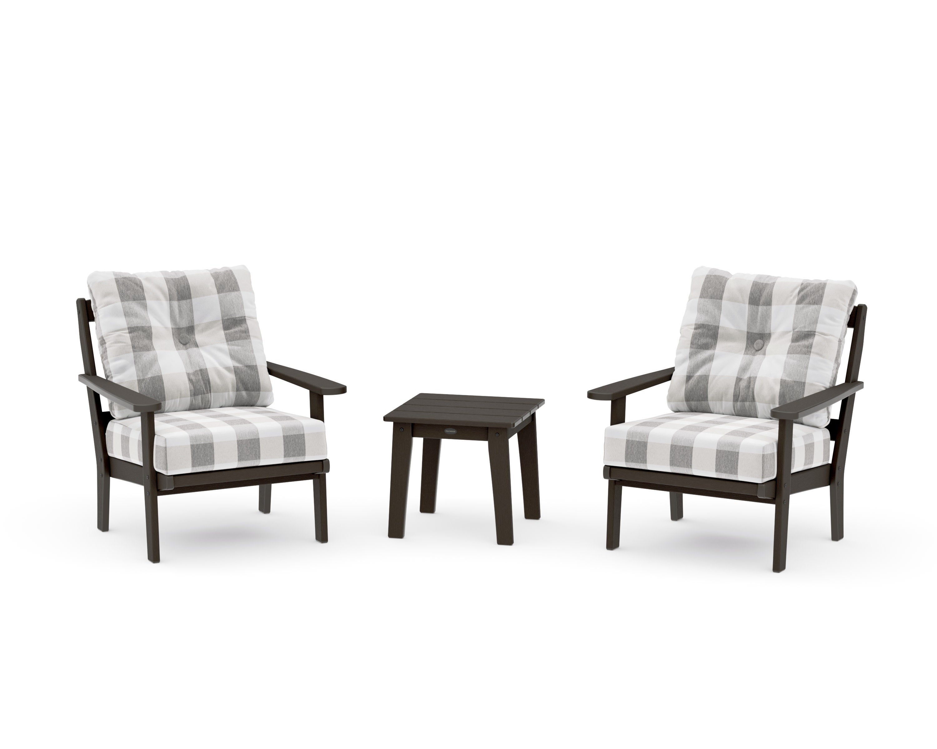 Mission 3-Piece Deep Seating Set in Vintage Coffee / Buffalo Plaid Grey Mist