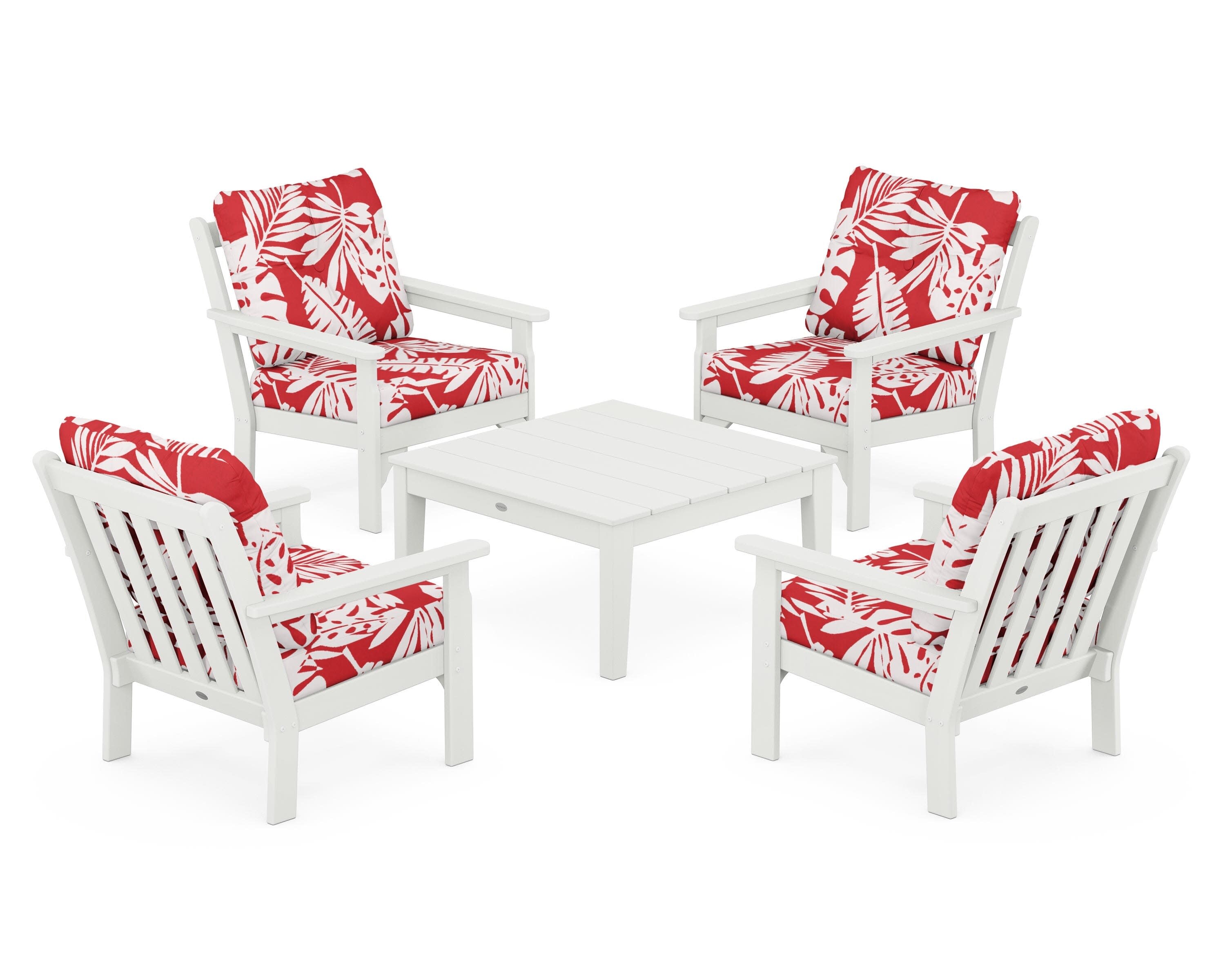 Vineyard 5-Piece Deep Seating Conversation Set in Vintage White / Leaf Crimson