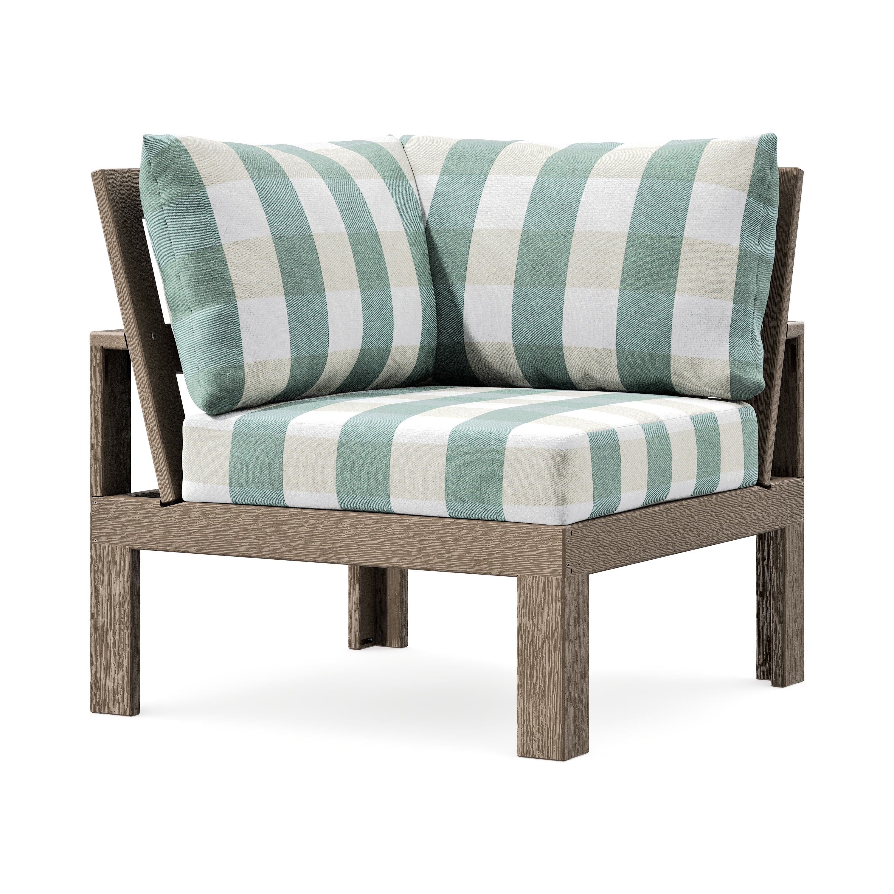 Modular Corner Chair in Vintage Sahara / Buffalo Plaid Glacier Spa